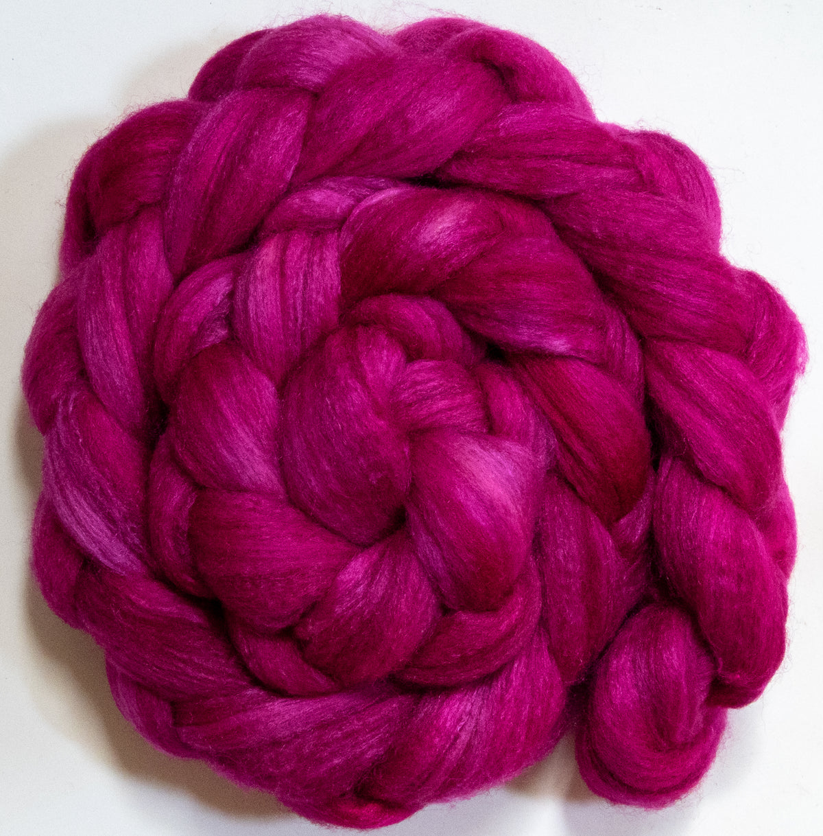 Cerise (5.8 oz) - Batt in a Braid #69 - Manx Loaghtan/ Polwarth / tussah silk /nylon (30/30/30/10)