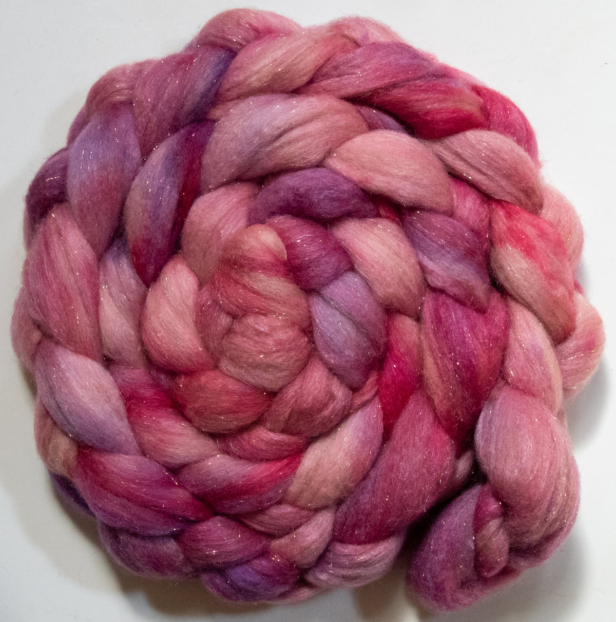(7.7 oz) - Batt in a Braid #67 - Polwarth/Baby Camel/Tussah Silk/Gold Stellina (40/25/25/10)