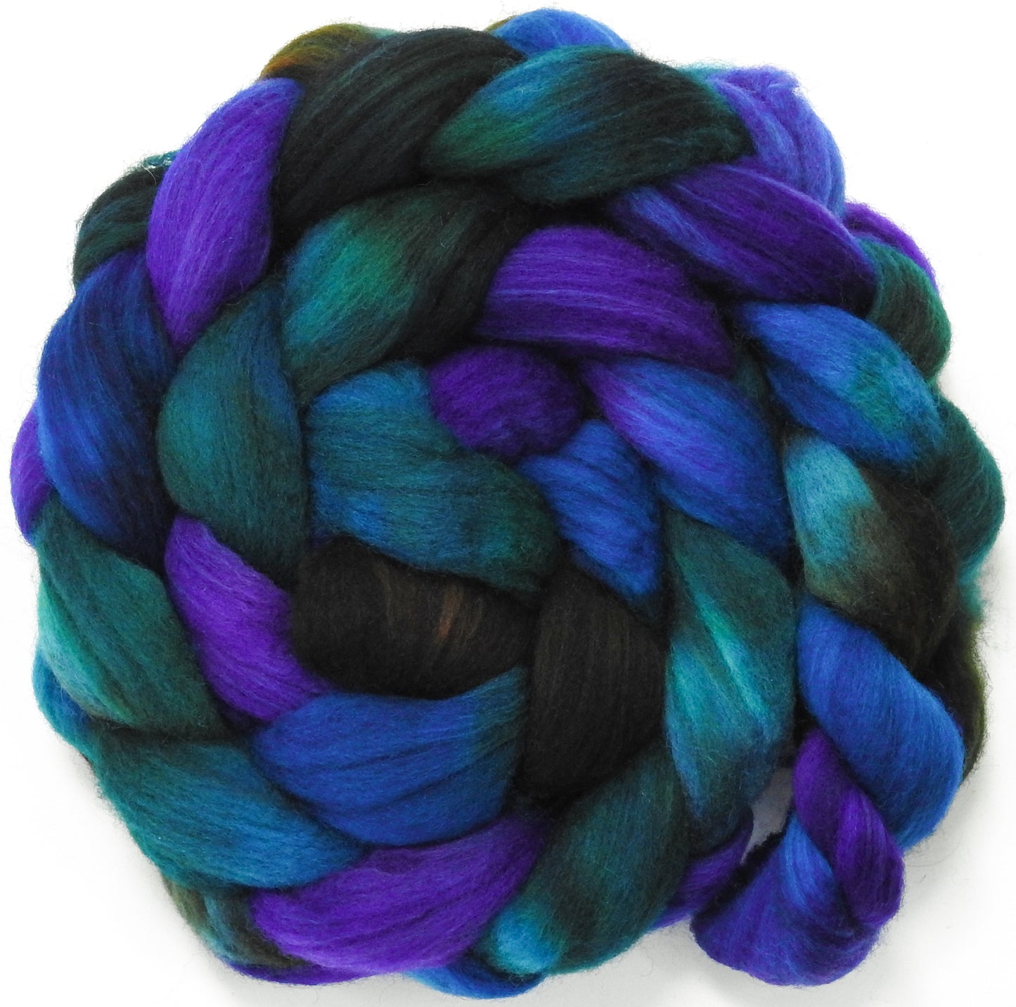 Peacock Ore (5.8 oz) - Batt in a Braid #60- Southdown/ Bfl/ Bio-nylon (50/25/25)