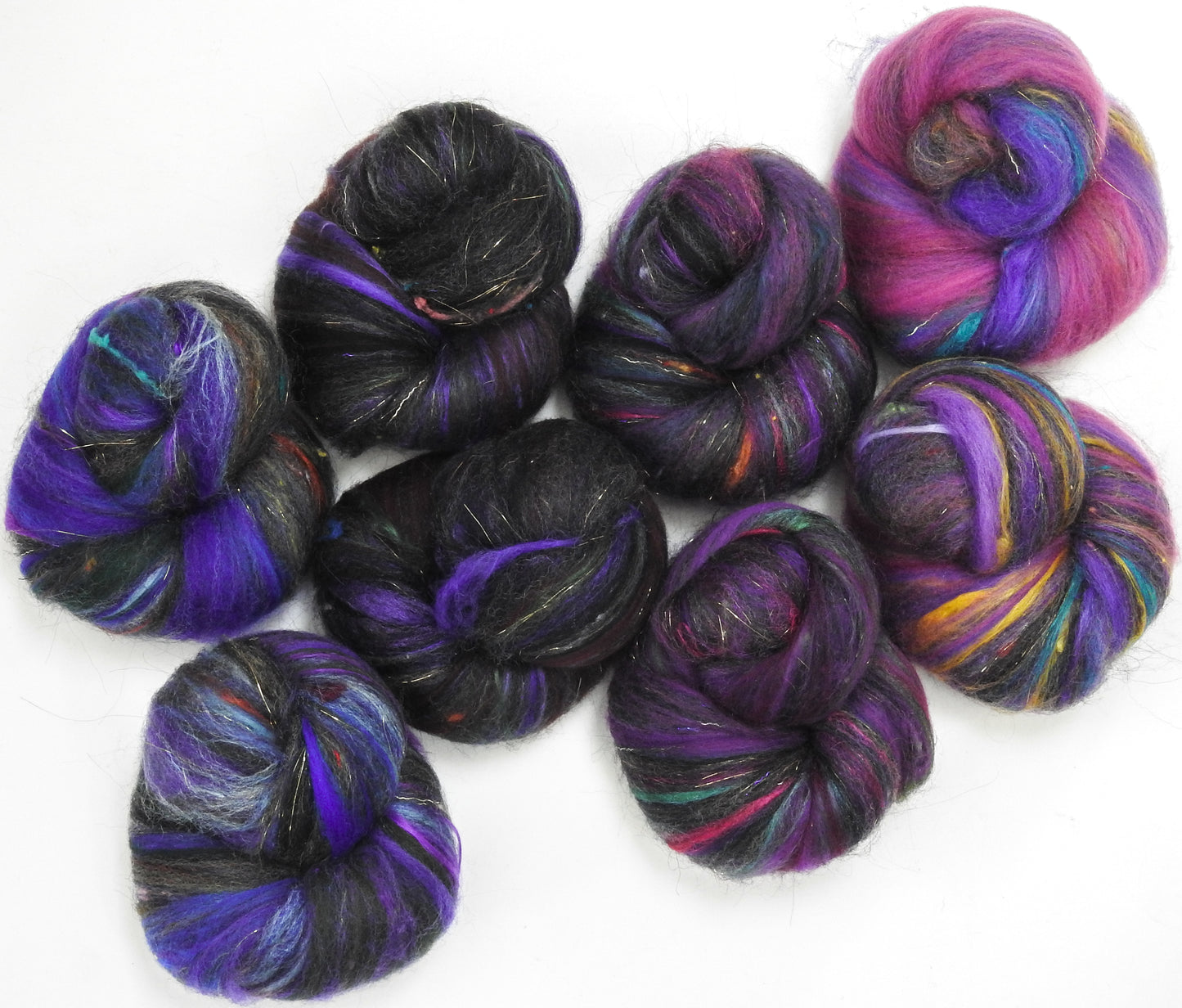 Purple Starling - Sparkle and Non-Sparkle Sticklebatts -Corriedale X fleece, merino, ALPACA, MOHAIR, silk, (angelina in sparkle batts)