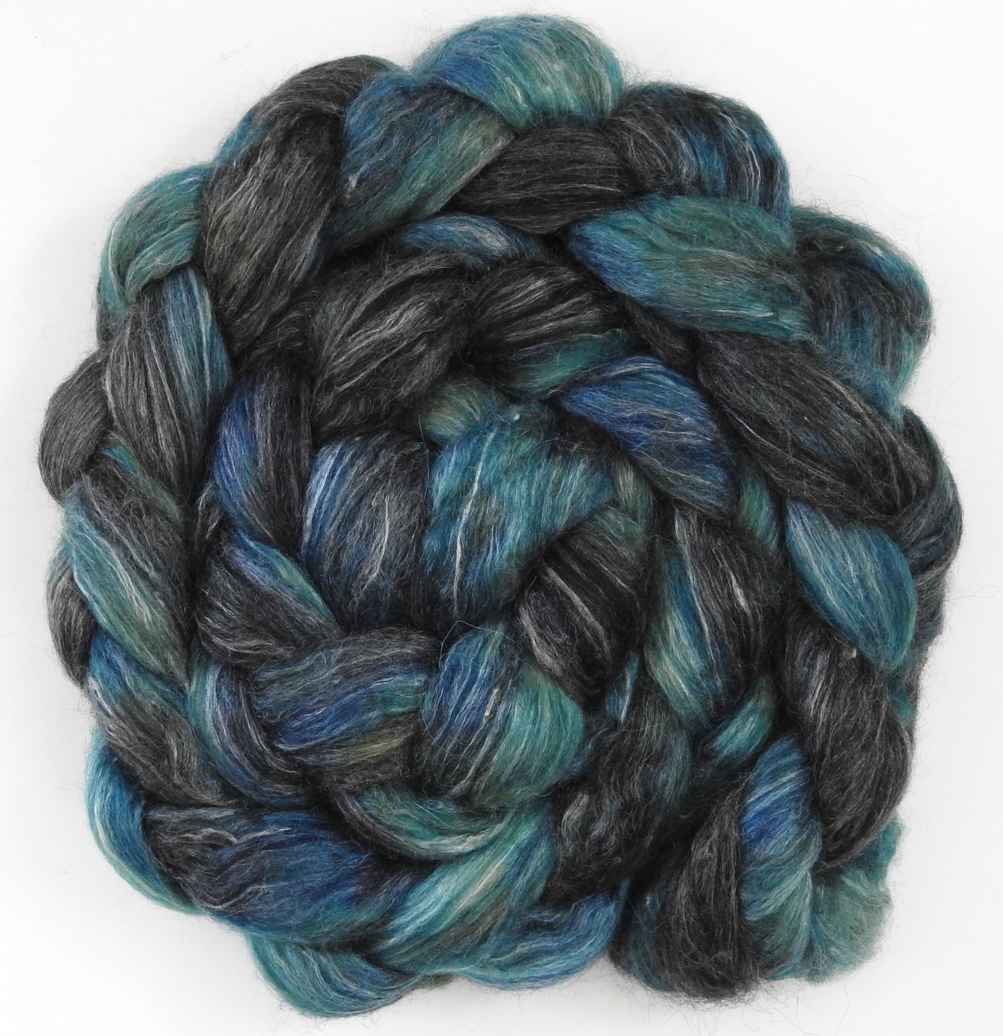 Lake Baikal (5.7 oz) - Batt in a Braid #57- Camel/Baby Alpaca/Mint fiber (50/25/25)