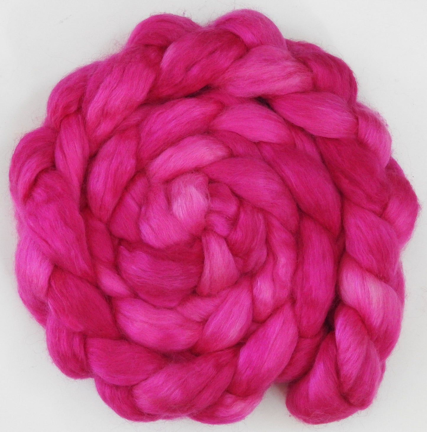 Cerise (5.5 oz) - Batt in a Braid #52- Wensleydale/ Mulberry silk/ Polwarth (60/25/15)