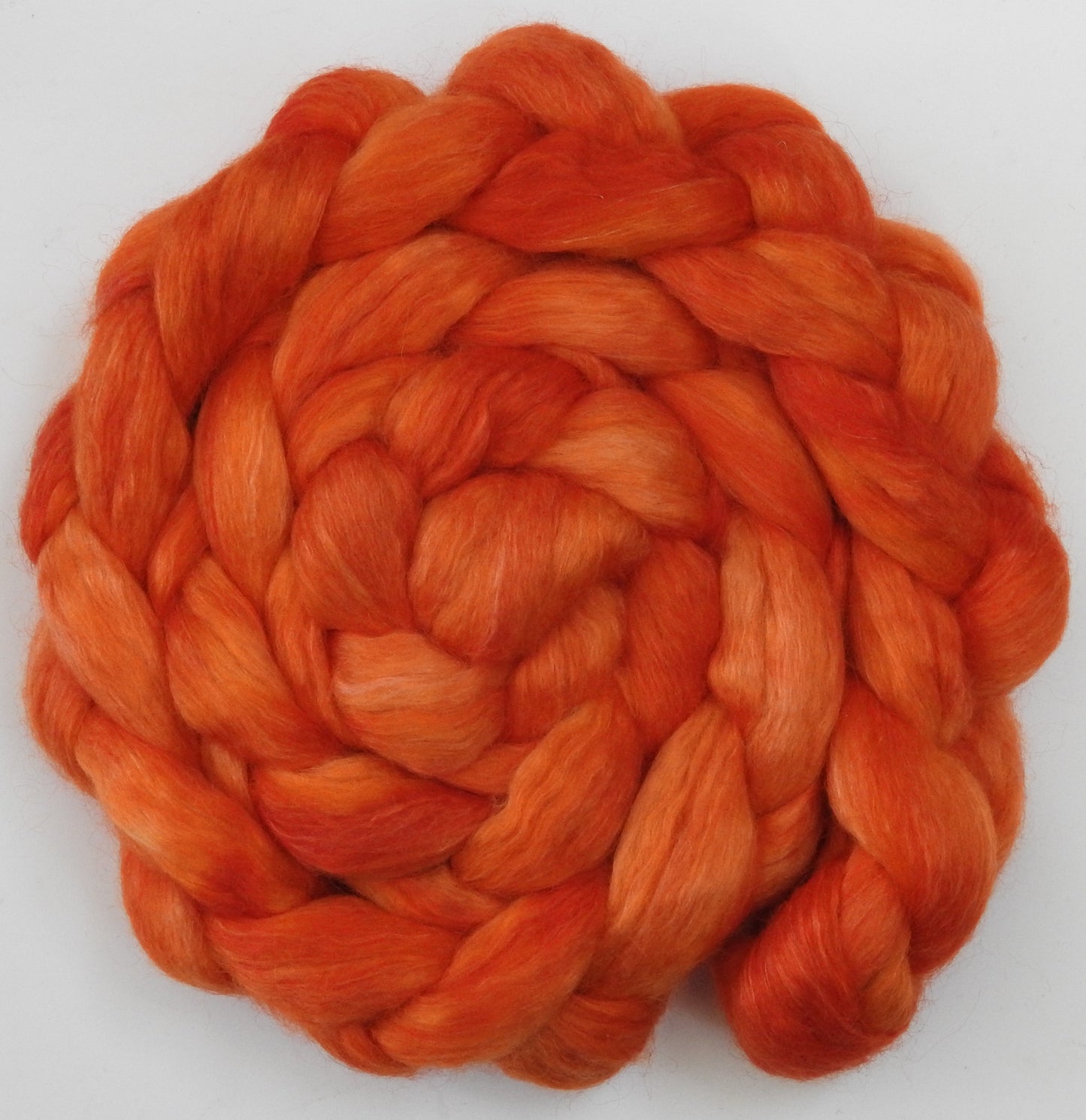 Tangerine (5.5 oz) - Batt in a Braid #52- Wensleydale/ Mulberry silk/ Polwarth (60/25/15)