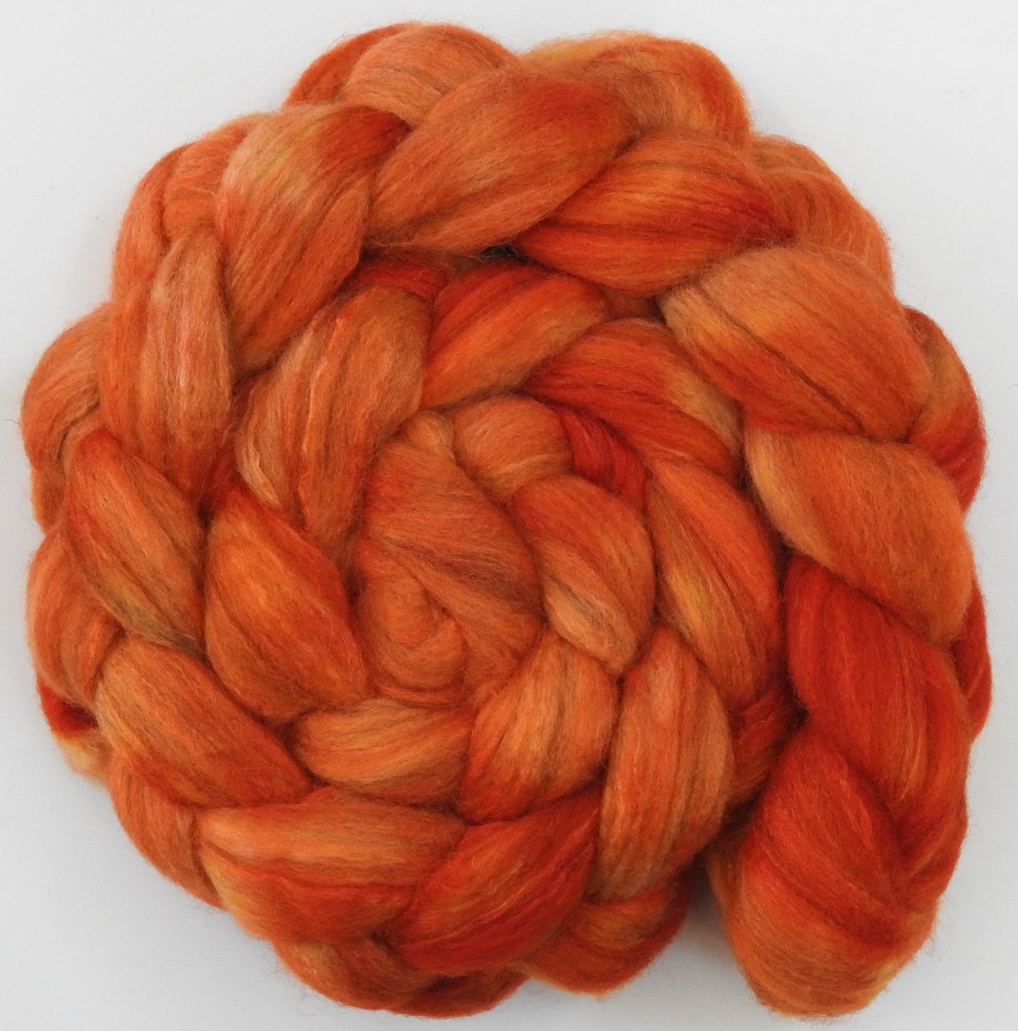 Tangerine (5.5 oz) - Batt in a Braid #27 - Lt. Grey Shetland/ Falkland Merino / tussah silk (50/25/25)