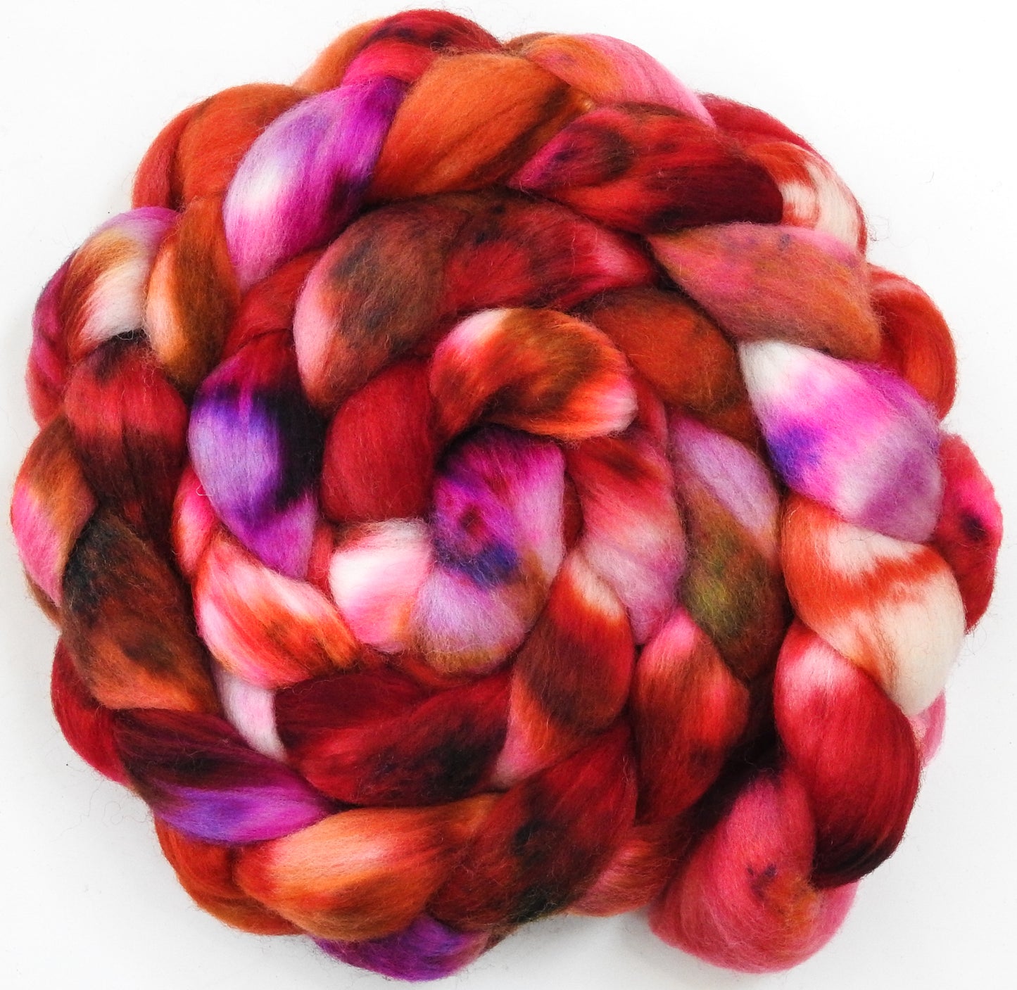 Sour Cherry (5.7 oz) - Batt in a Braid #60- Southdown/ Bfl/ Bio-nylon (50/25/25)
