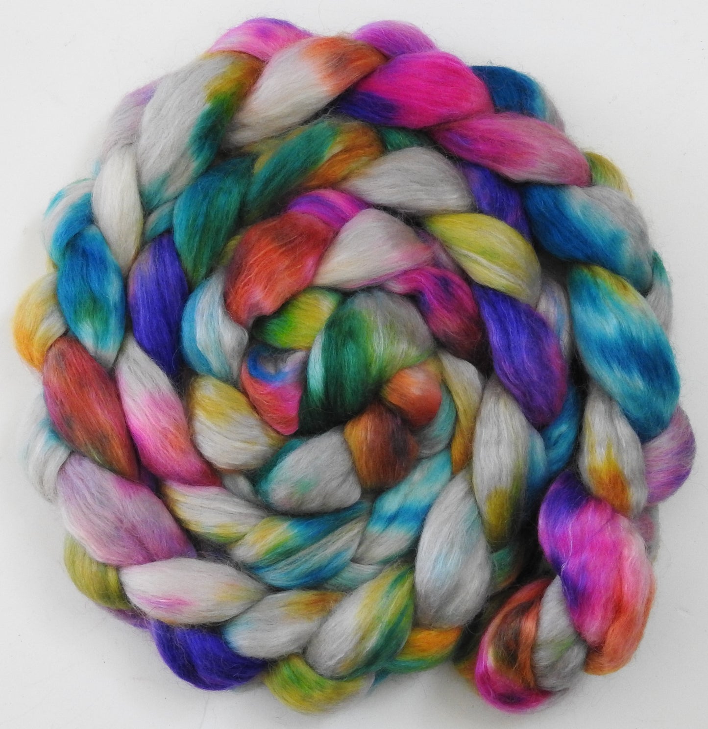 Sidewalk Chalk (5.6 oz) - Batt in a Braid #52- Wensleydale/ Mulberry silk/ Polwarth (60/25/15)