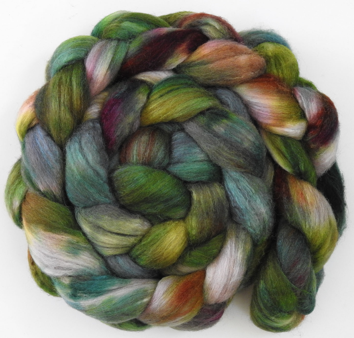 Greenhouse Envy (5.6 oz) - Batt in a Braid #27 - Lt. Grey Shetland/ Falkland Merino / tussah silk (50/25/25)