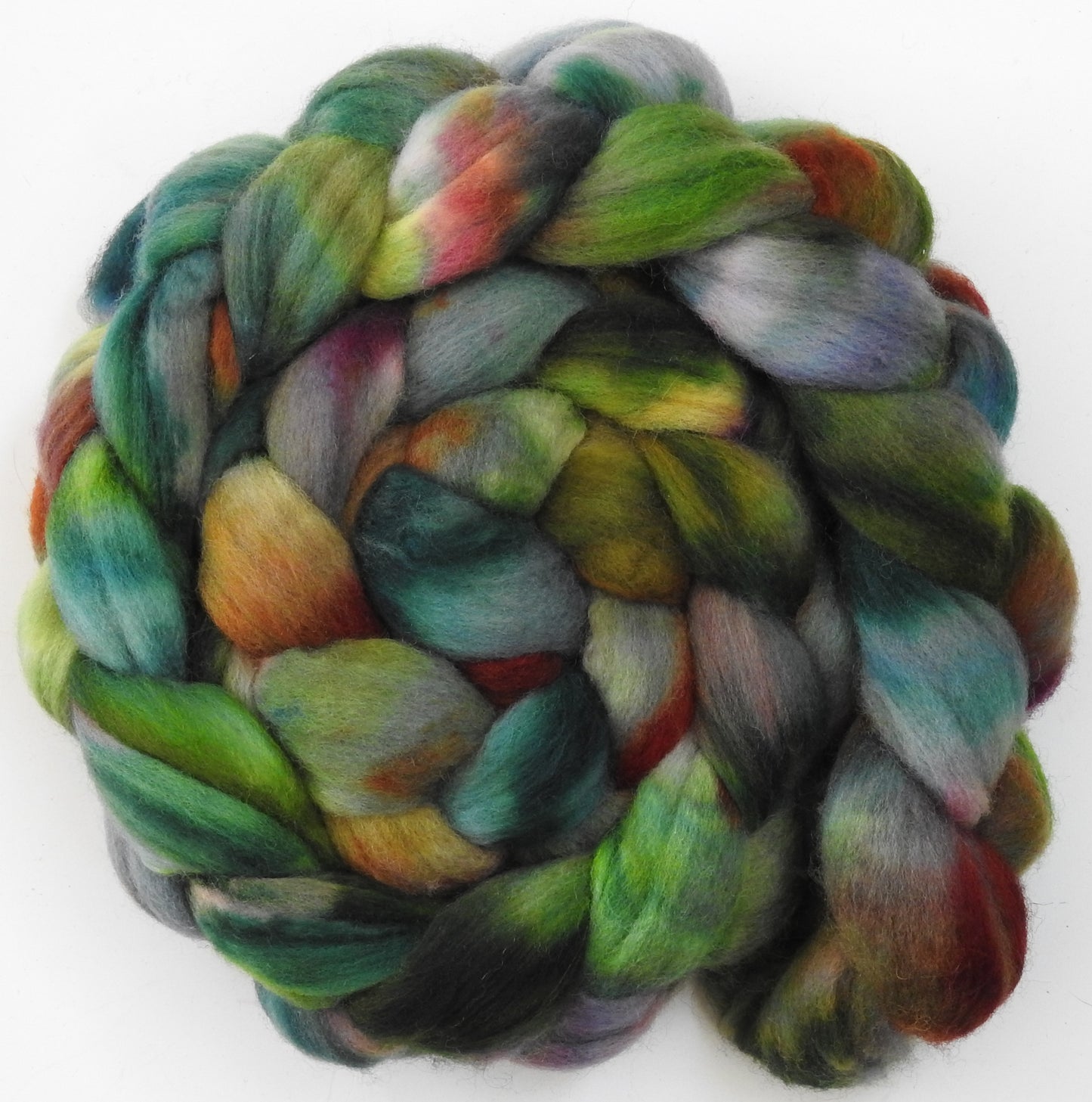 Greenhouse Envy (5.7 oz) - Batt in a Braid #60- Southdown/ Bfl/ Bio-nylon (50/25/25)