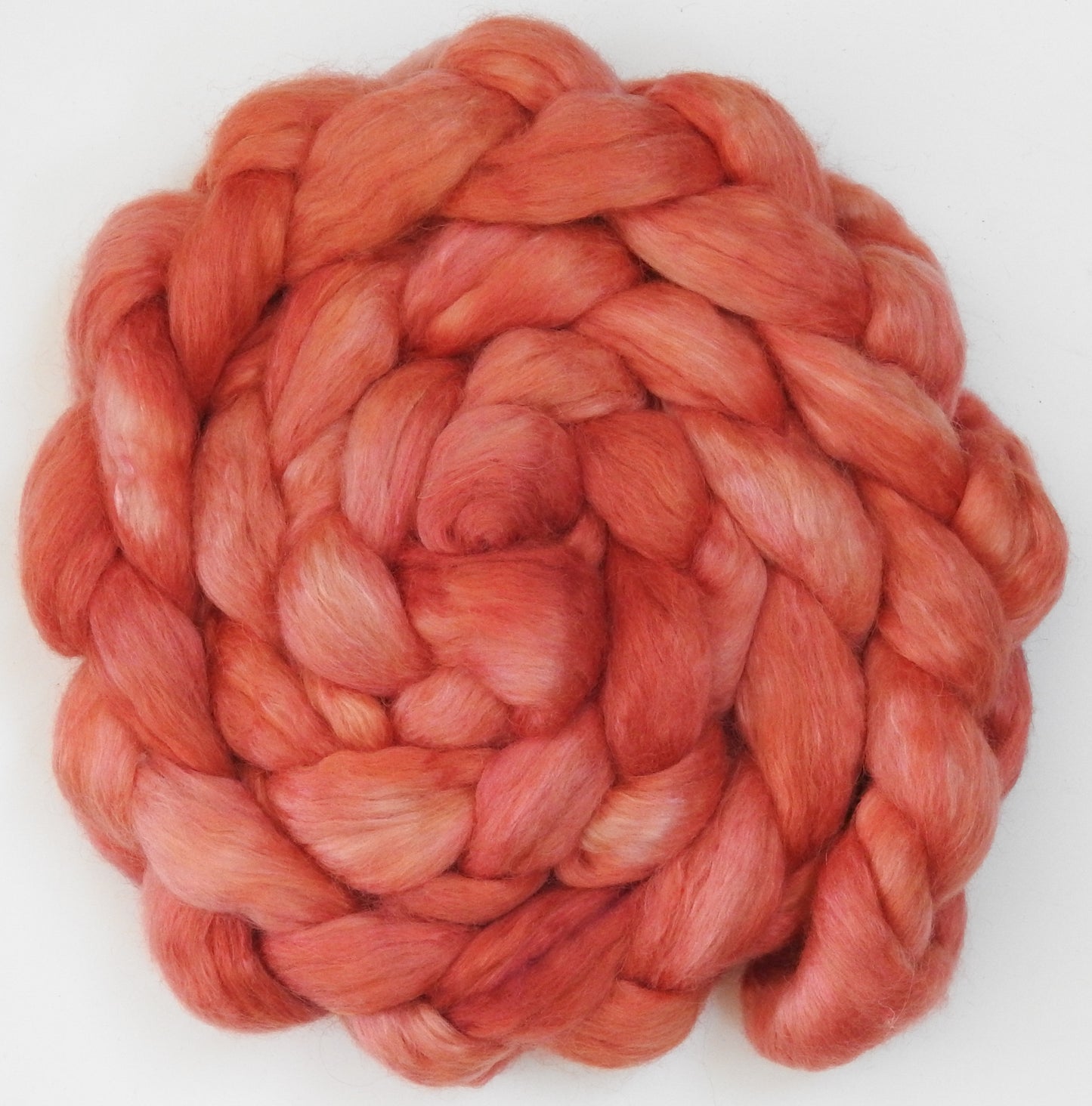 Rose Quartz (5.5 oz) - Batt in a Braid #52- Wensleydale/ Mulberry silk/ Polwarth (60/25/15)