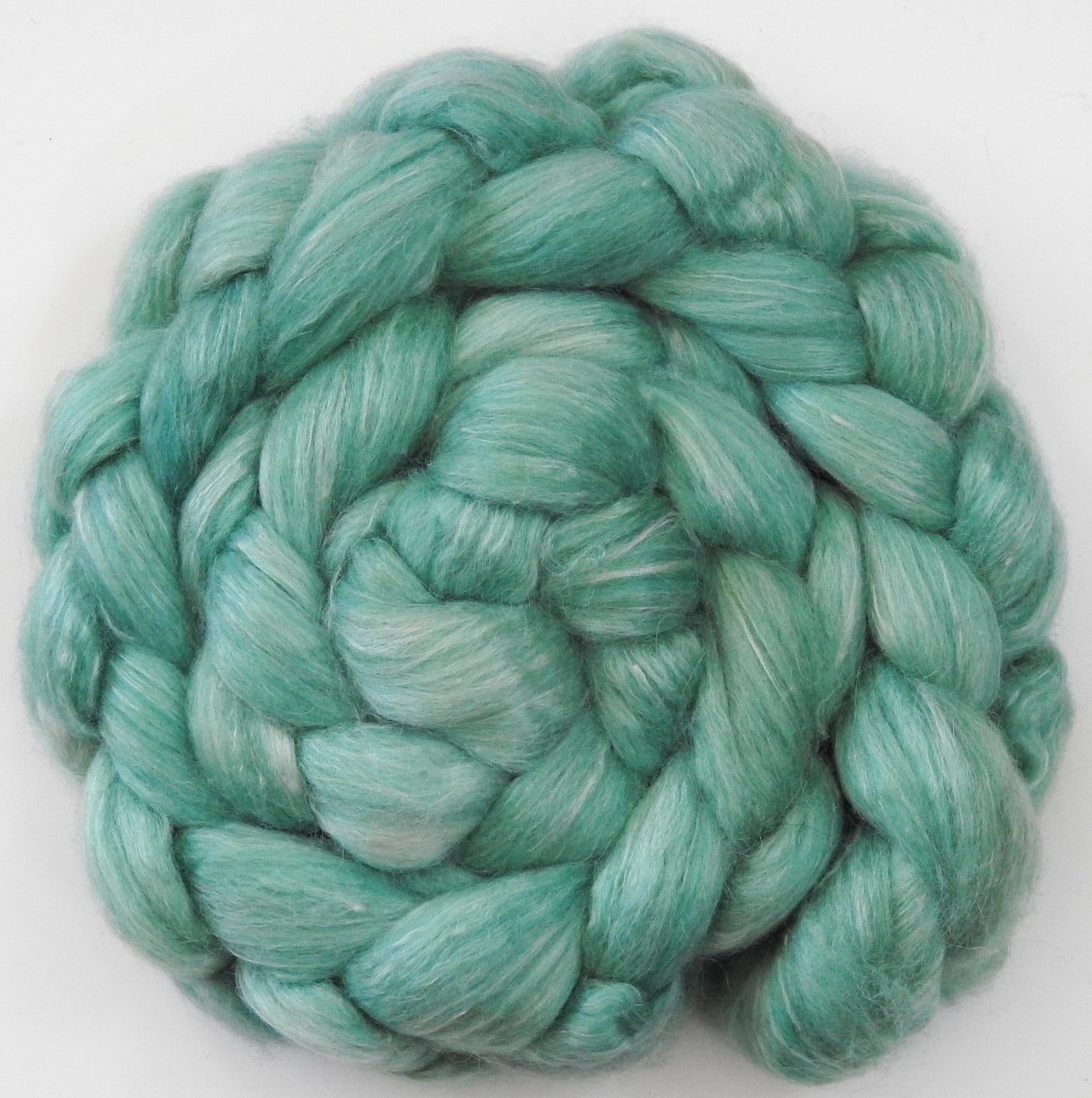 Celadon (5.5 oz) - Batt in a Braid #57- Camel/Baby Alpaca/Mint fiber (50/25/25)