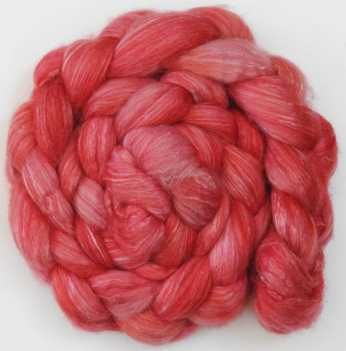 Prickly Pear (5.6 oz) - Batt in a Braid #57- Camel/Baby Alpaca/Mint fiber (50/25/25)