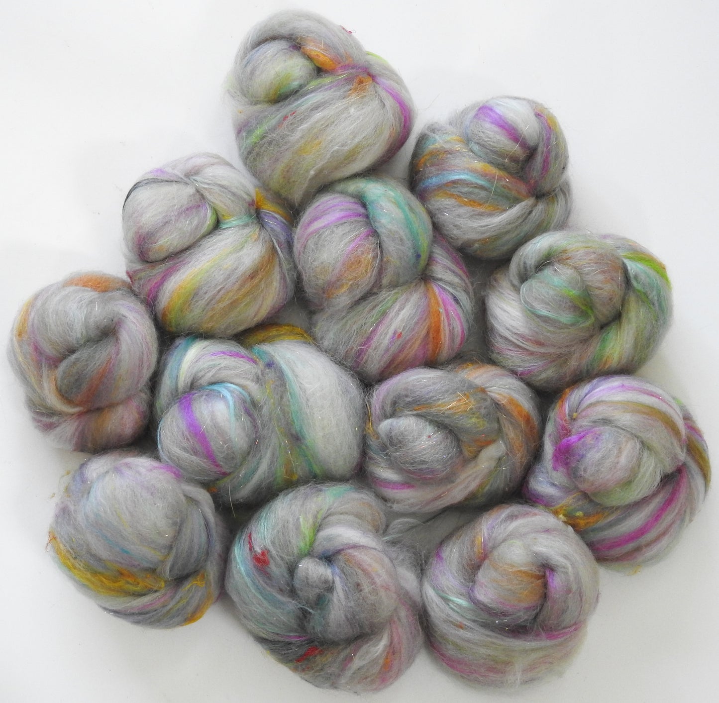 Gumdrops & Glitter - Sparkle Sticklebatts (4.4 oz) - merino, polwarth, Masham, silk, sari silk, angelina, silk noil