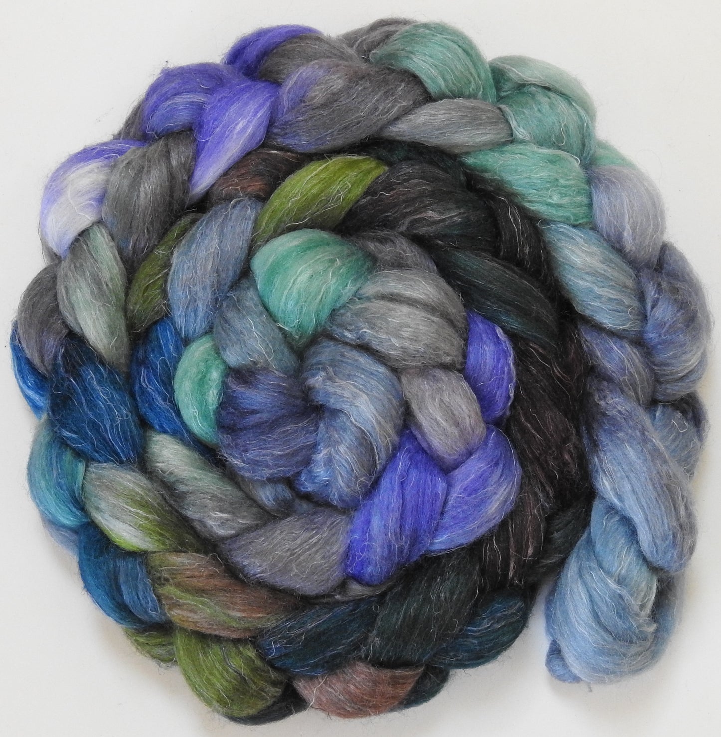 Tempest (5.6 oz) - Batt in a Braid #29 - Rambouillet / Tussah / Flax (40/40/20)