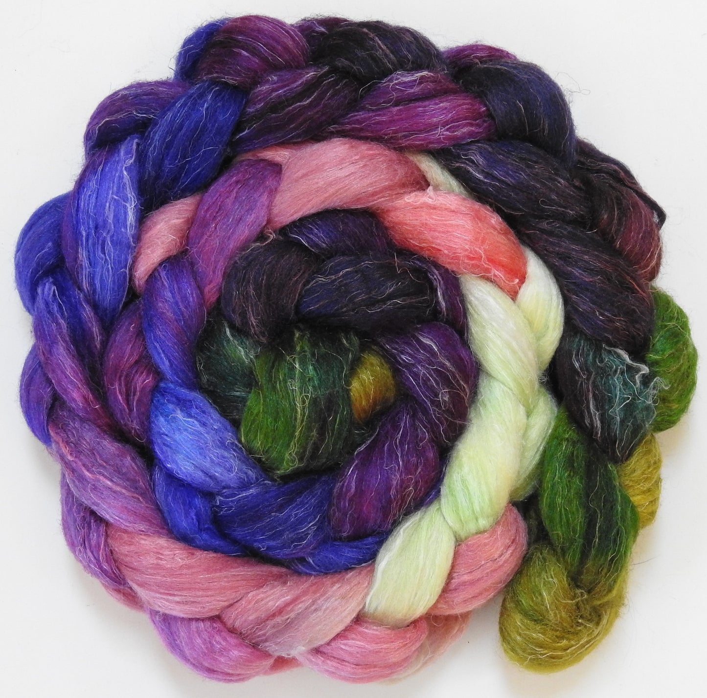 Fresh Fig (5.6 oz) - Batt in a Braid #29 - Rambouillet / Tussah / Flax (40/40/20)