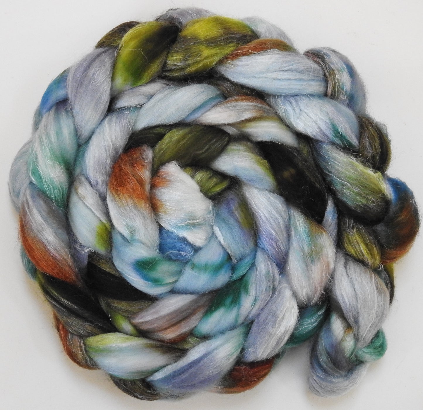 Cloudburst (6.8 oz) - Batt in a Braid #29 - Rambouillet / Tussah / Flax (40/40/20)