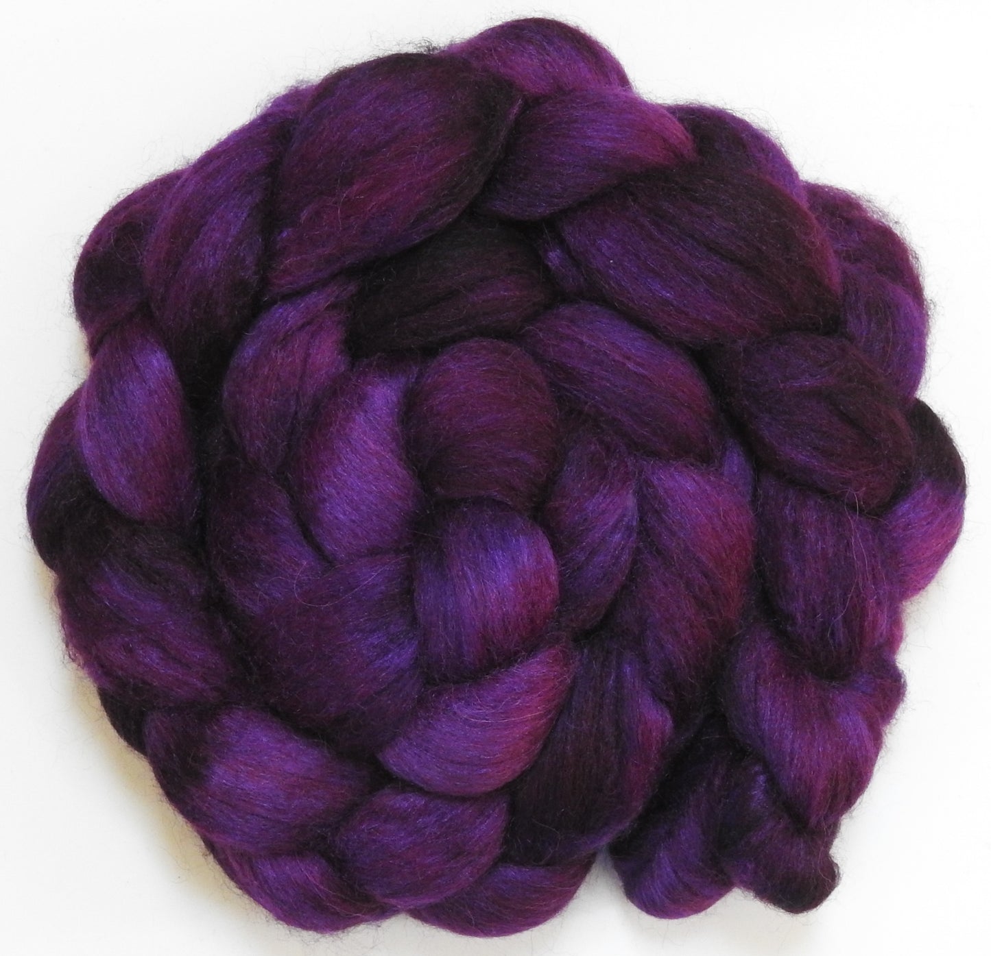 Aubergine (5.7 oz) - Batt in a Braid #6 - 1/3 Grey Baby Alpaca/1/3 Polwarth/ 1/3 Tussah Silk