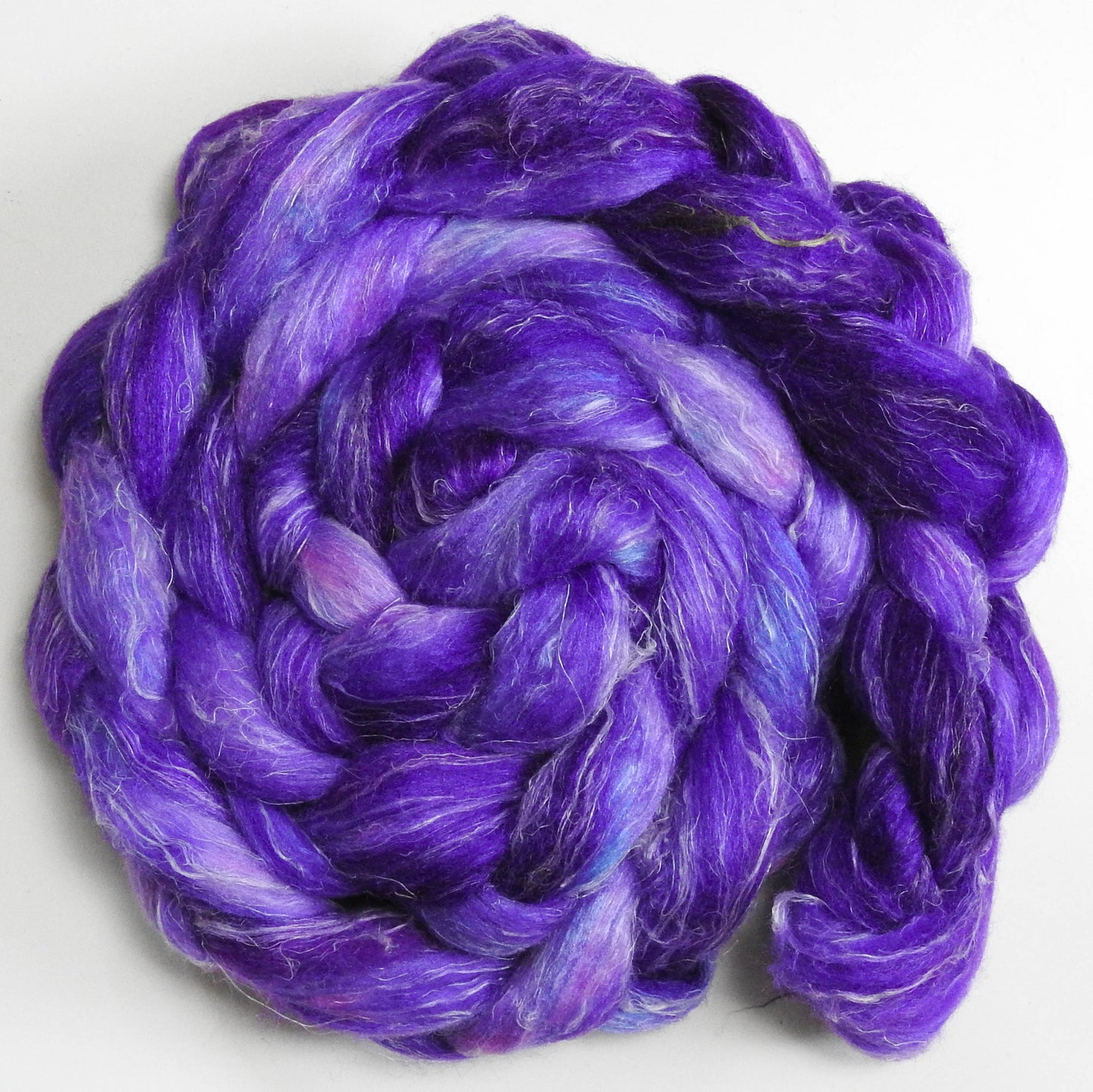 Passion Flower (5.6 oz) - Batt in a Braid #29 - Rambouillet / Tussah / Flax (40/40/20)