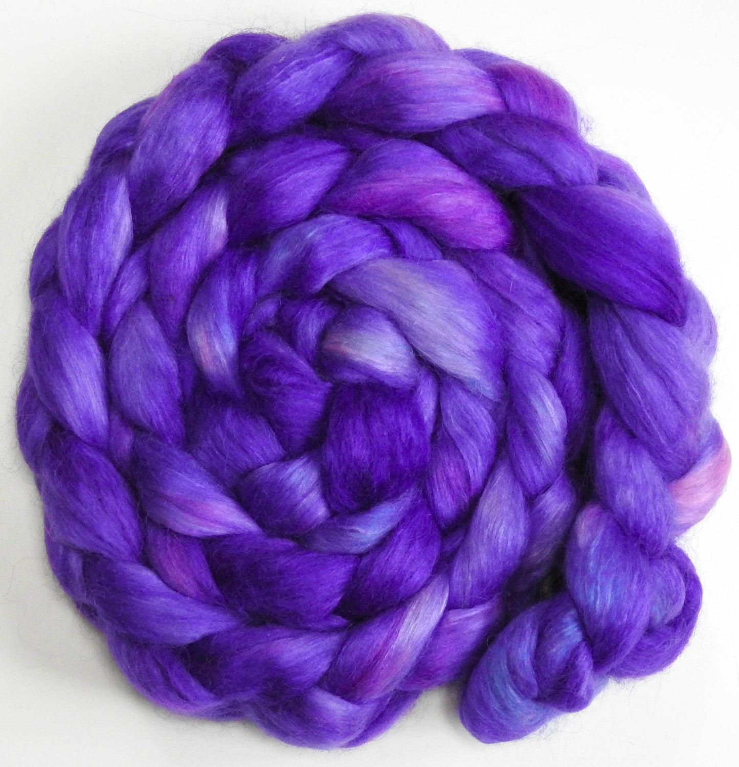 Passion Flower (5.7 oz) - Batt in a Braid #52- Wensleydale/ Mulberry silk/ Polwarth (60/25/15)