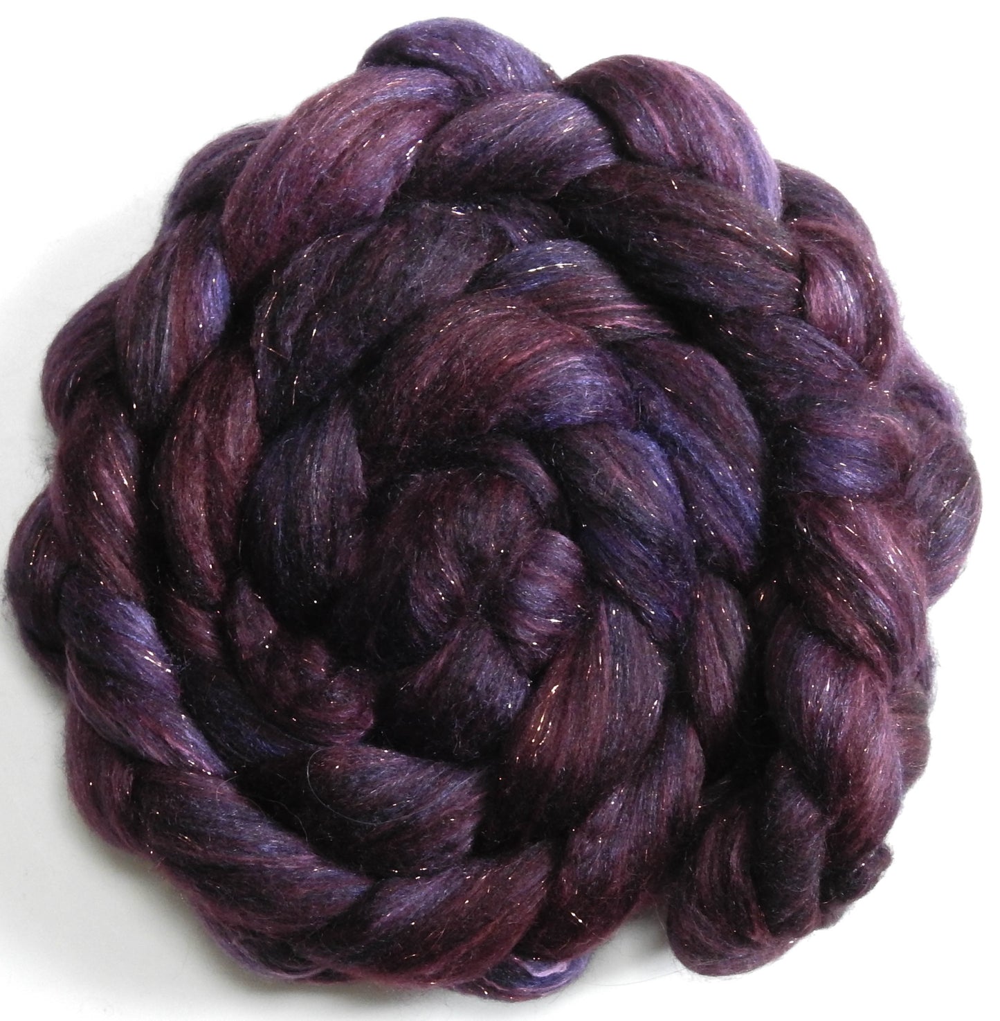 Malbec (5.8 oz.) - Batt in a Braid #41 - Llama / Merino ( 18 mic.)/ Mulberry silk/ Stellina (40/30/25/5)