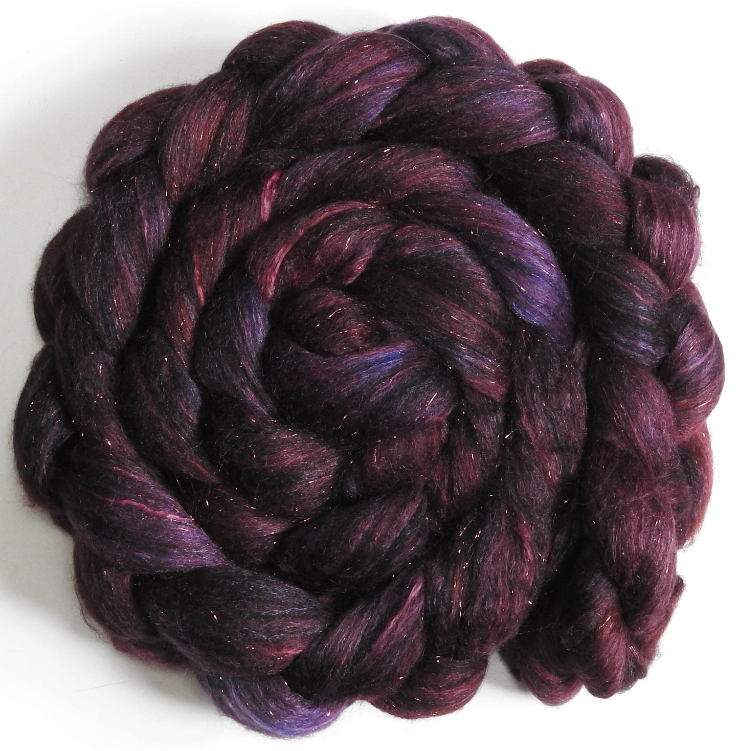 Malbec (5.8 oz.) - Batt in a Braid #41 - Llama / Merino ( 18 mic.)/ Mulberry silk/ Stellina (40/30/25/5)