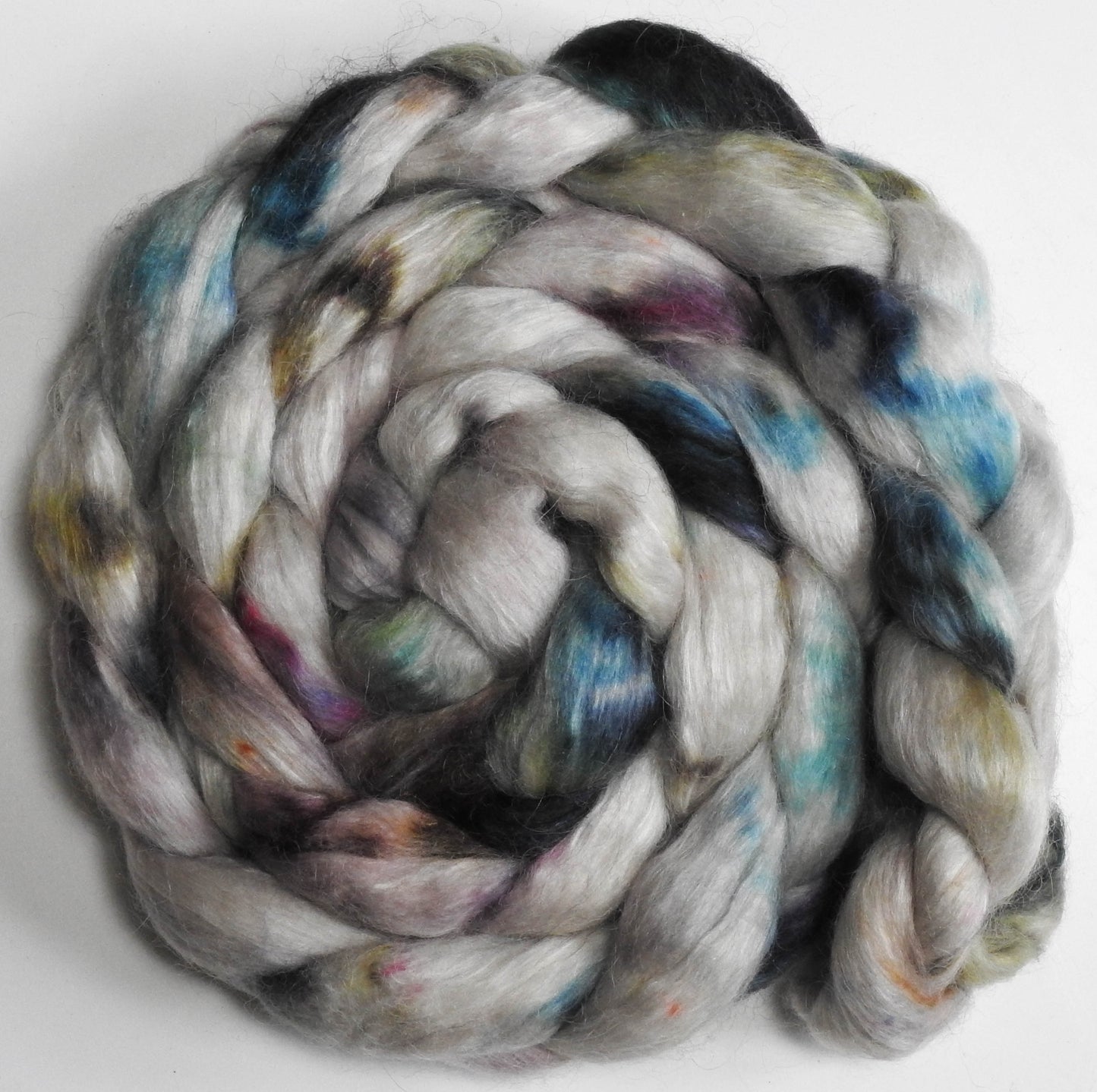 Moonstone (5.9 oz) - Batt in a Braid #52- Wensleydale/ Mulberry silk/ Polwarth (60/25/15)
