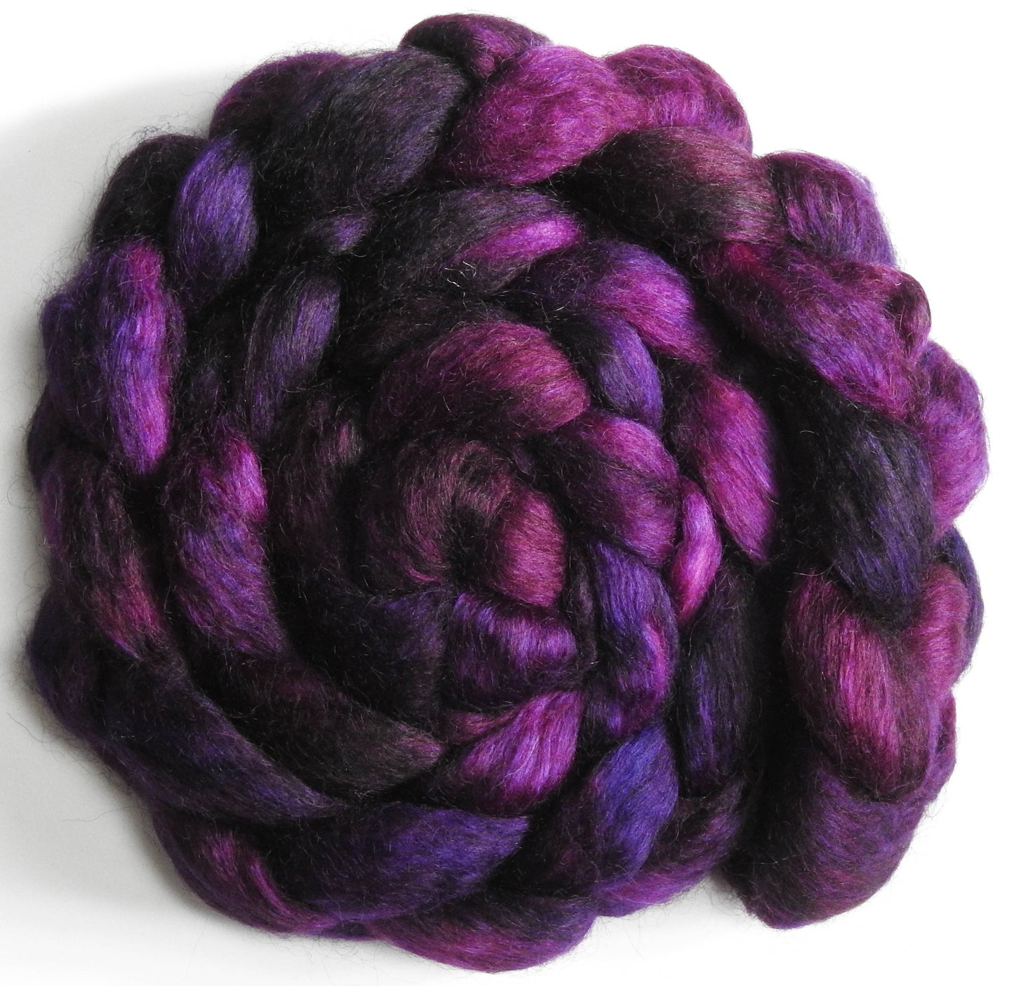 Pokeberry (5.8 oz) - Batt in a Braid #52- Wensleydale/ Mulberry silk/ Polwarth (60/25/15)