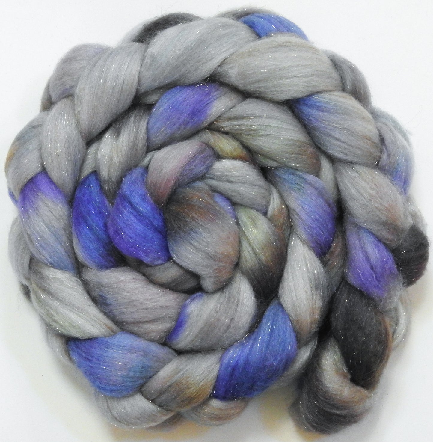 Mirror of Galadriel (5.6 oz) - Batt in a Braid #67 - Polwarth/Baby Camel/Tussah Silk/ Gold Stellina (40/25/25/10)