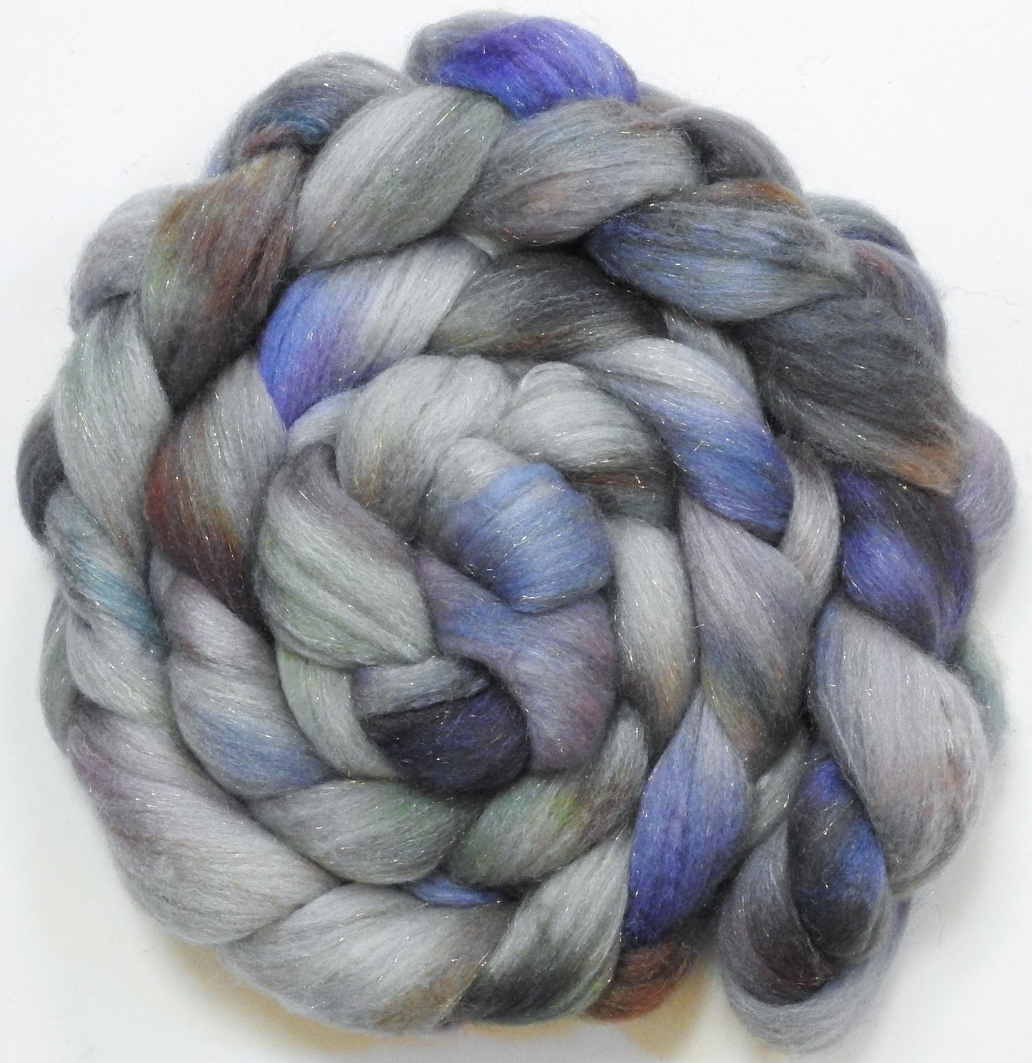 Mirror of Galadriel (5.6 oz) - Batt in a Braid #67 - Polwarth/Baby Camel/Tussah Silk/ Gold Stellina (40/25/25/10)