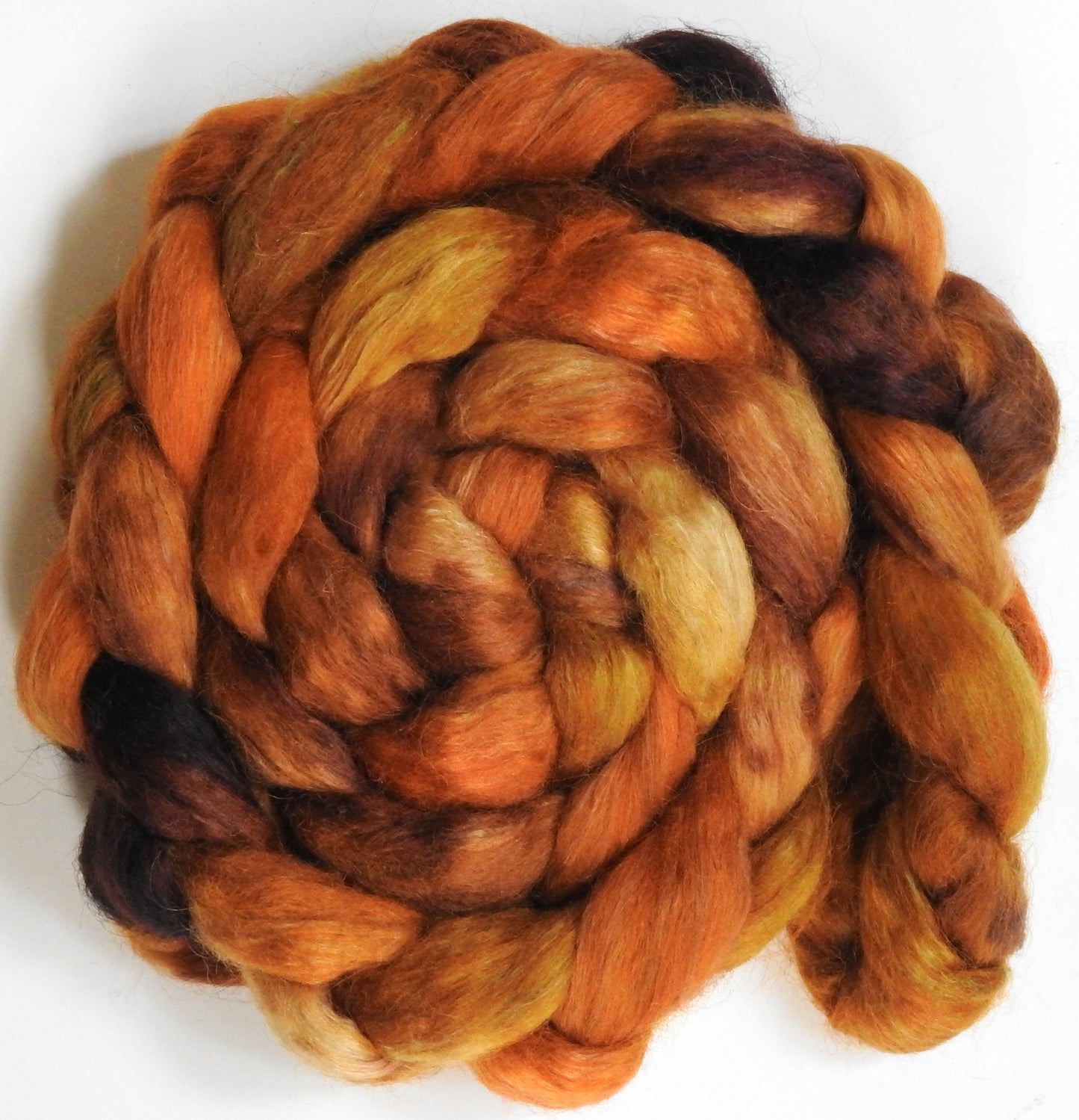 Gingersnap (5.8 oz) - Batt in a Braid #52- Wensleydale/ Mulberry silk/ Polwarth (60/25/15)