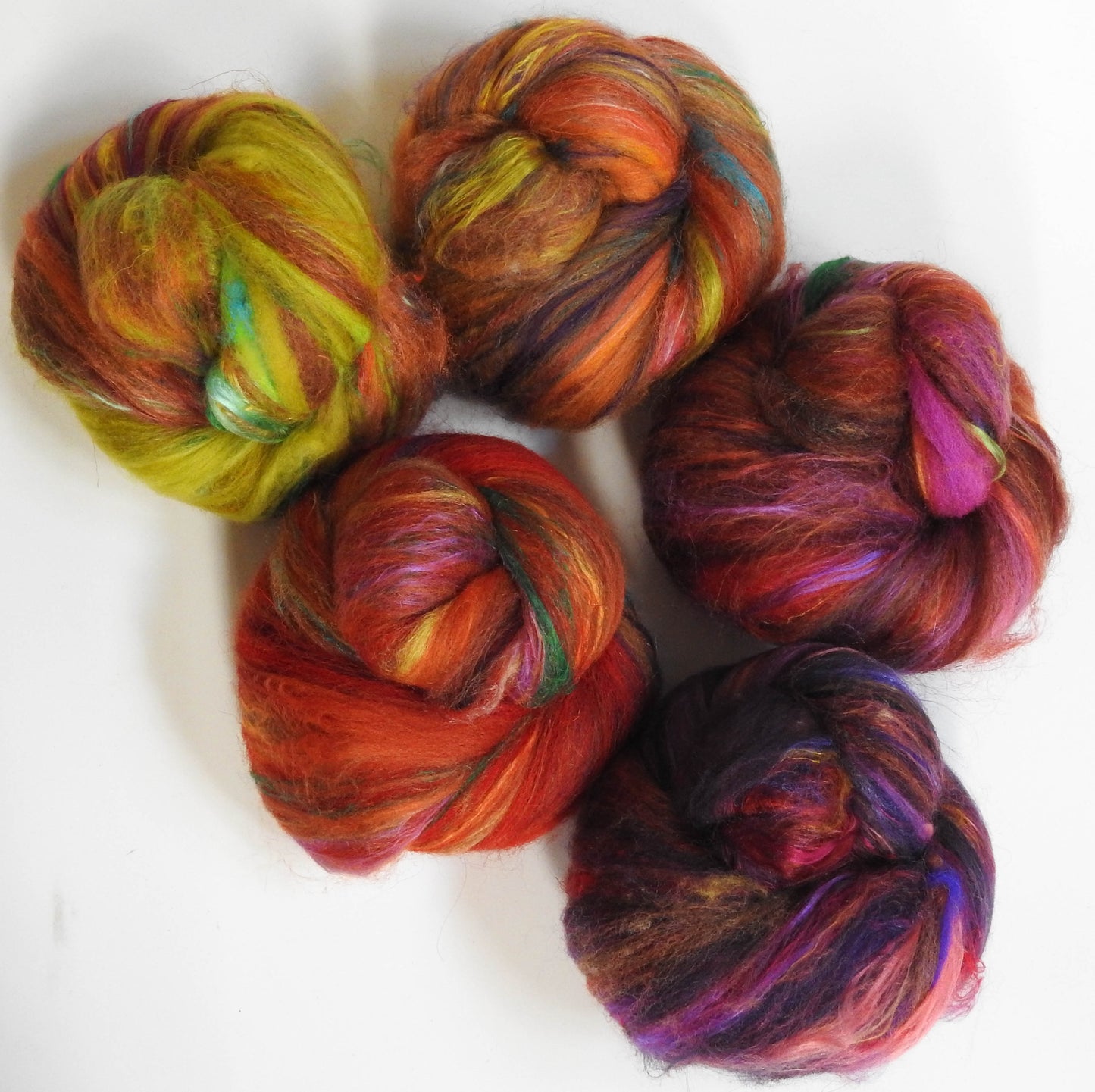 Fall Foliage - Sparkle and NON-Sparkle Sticklebatts -Cormo/Rambo x fleece, yak, merino, hebridean, silk, sari silk (angelina in sparkle ones)