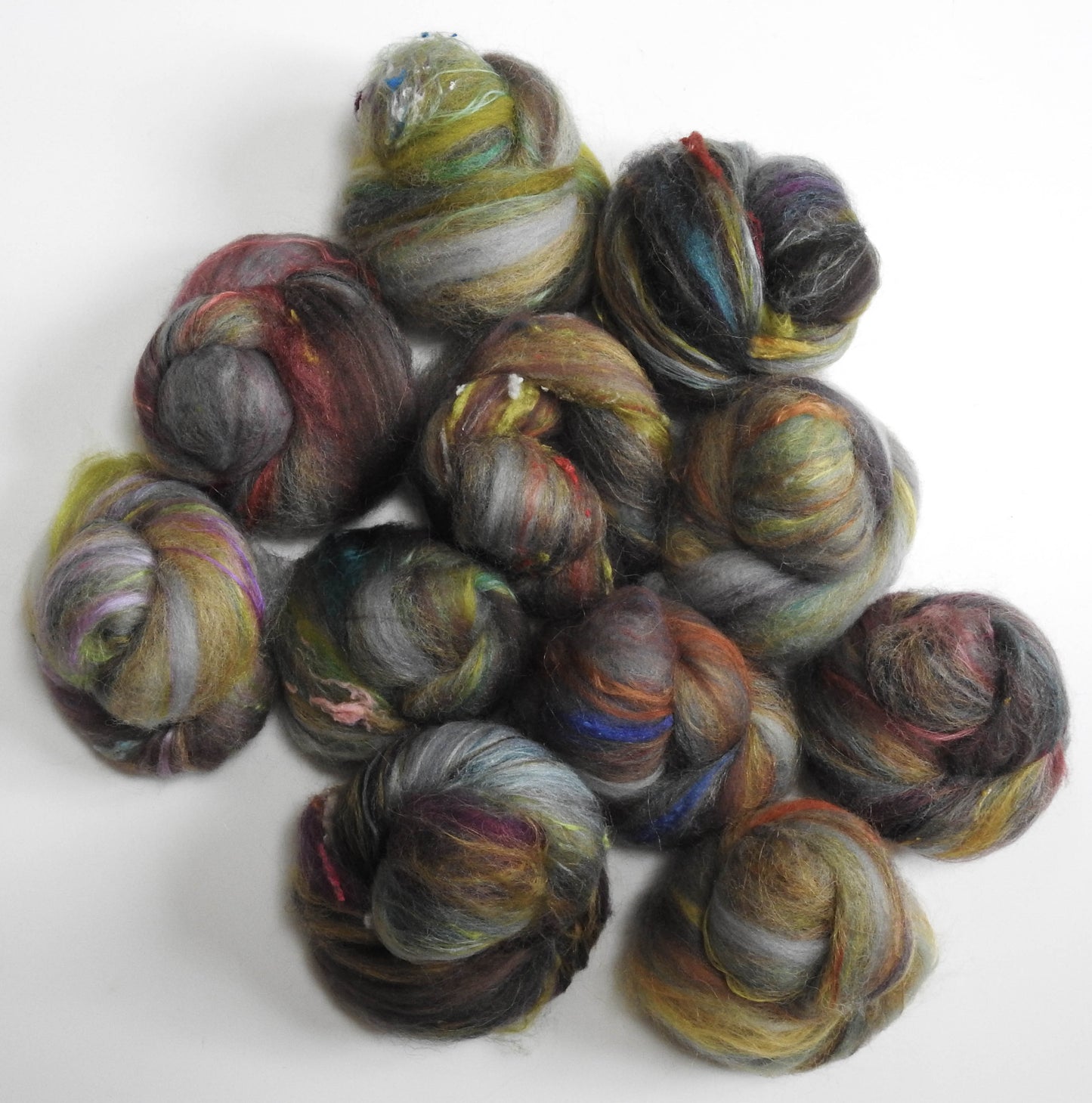 Mending Wall (4.2 oz) NON-Sparkle Sticklebatts -Jacob fleece, alpaca, merino, silk, silk noil