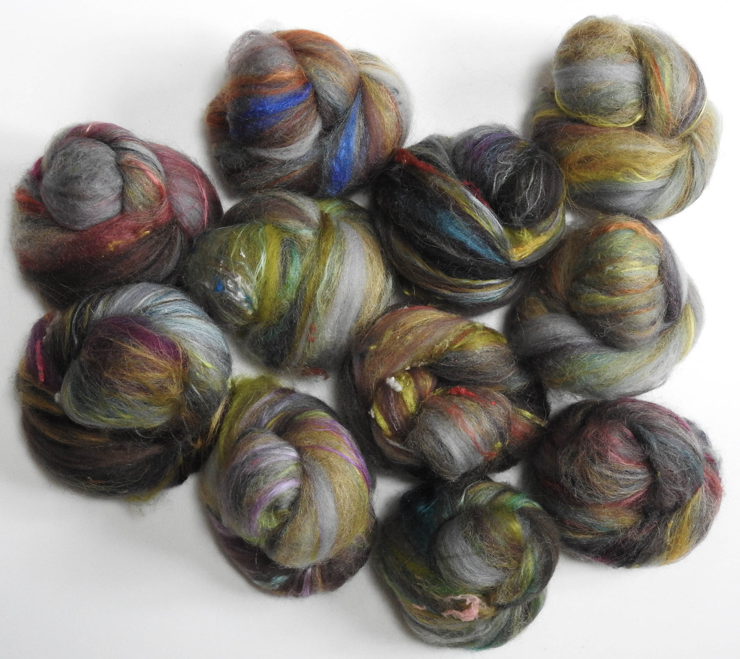 Mending Wall (4.2 oz) NON-Sparkle Sticklebatts -Jacob fleece, alpaca, merino, silk, silk noil