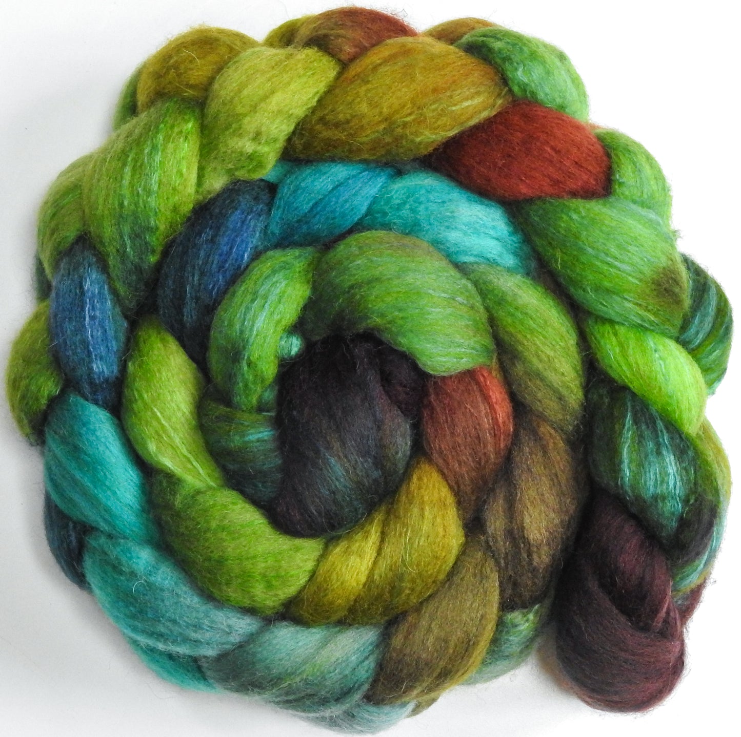 Douglas Fir (5.6 oz) -Batt in a Braid #63 (Cormo/ CAMEL/ silk -60/20/20)