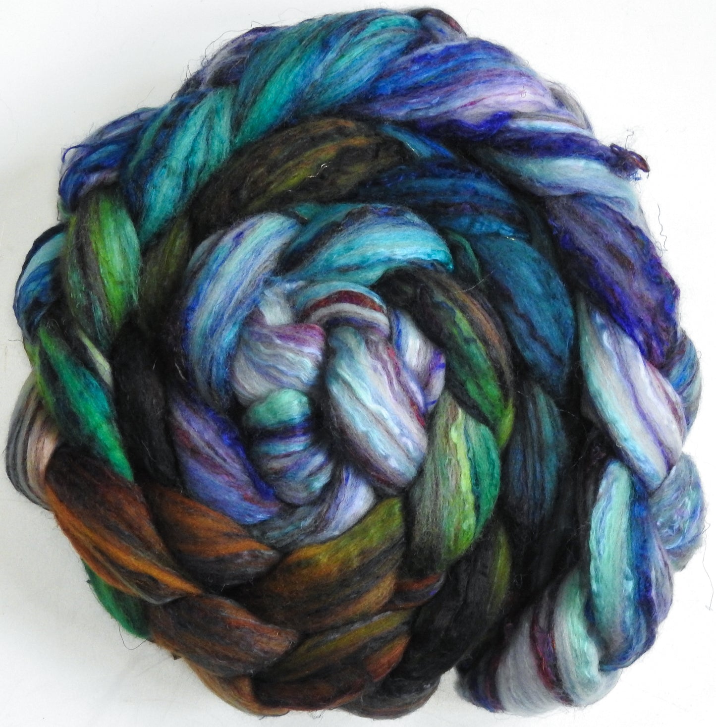 Merpeople (5.7 oz) - Batt in a Braid #39 - Merino/ Mulberry Silk / Sari Silk (50/25/25)