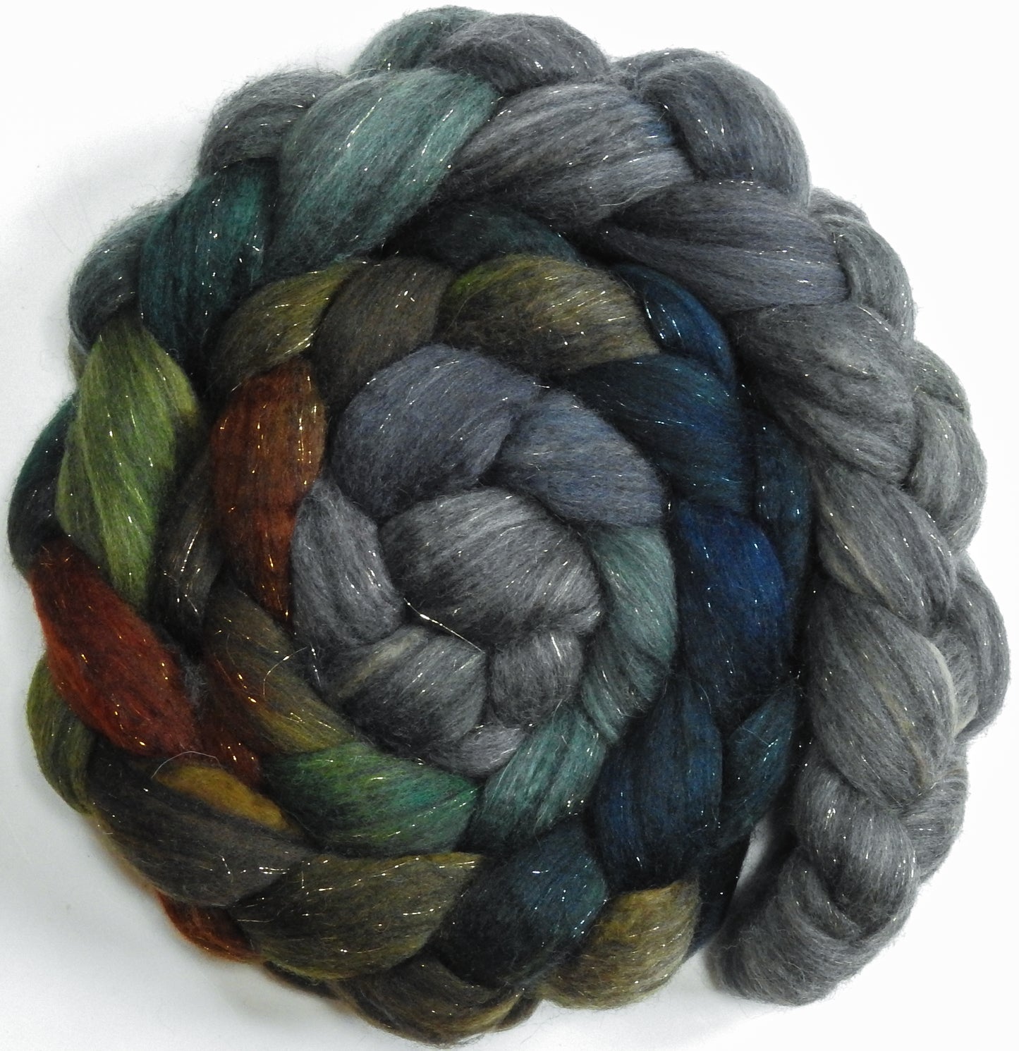 Merpeople (5.2 oz) - Batt in a Braid #59- Merino/ Baby Camel/ black Tussah Silk/ Gold Stellina(40/25/25/10)