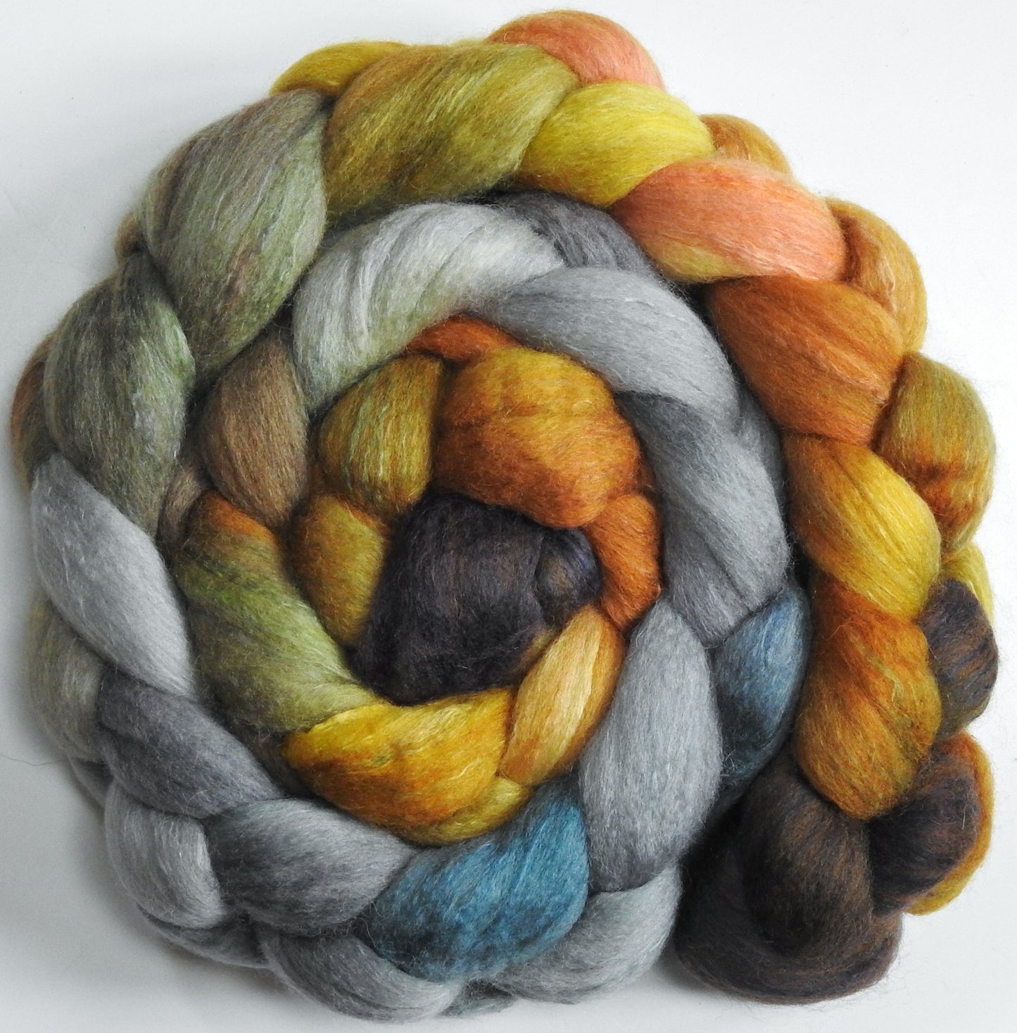 Tarnished (5.6 oz) -Batt in a Braid #63 (Cormo/ CAMEL/ silk -60/20/20)