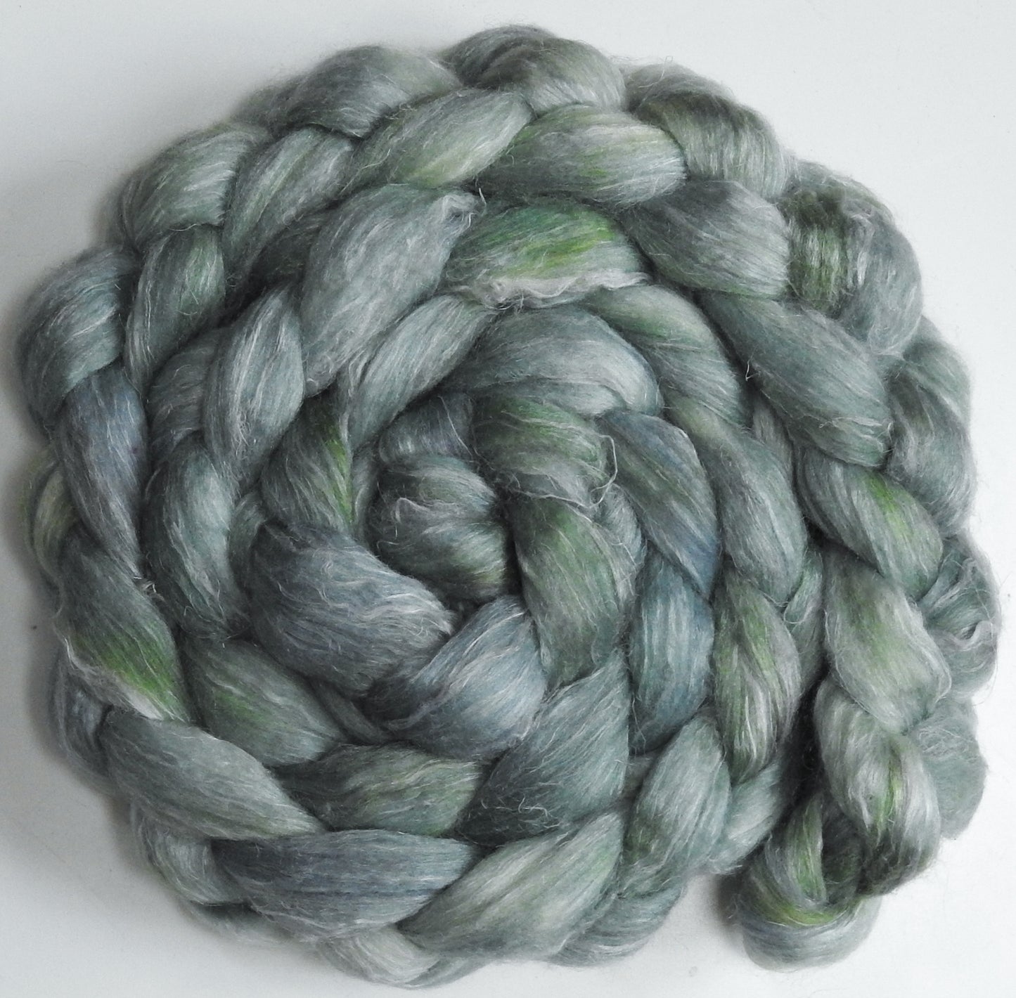 Silver Sage (5.6 oz) - Batt in a Braid #29 - Rambouillet / Tussah / Flax (40/40/20)