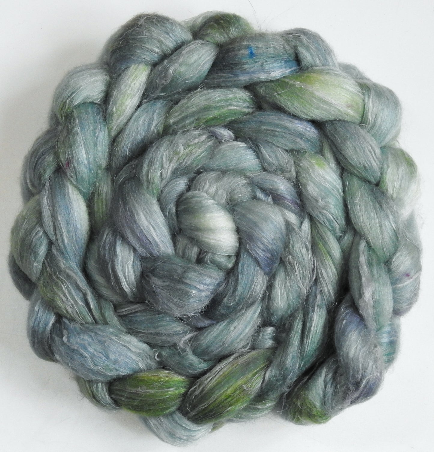 Silver Sage (5.6 oz) - Batt in a Braid #29 - Rambouillet / Tussah / Flax (40/40/20)