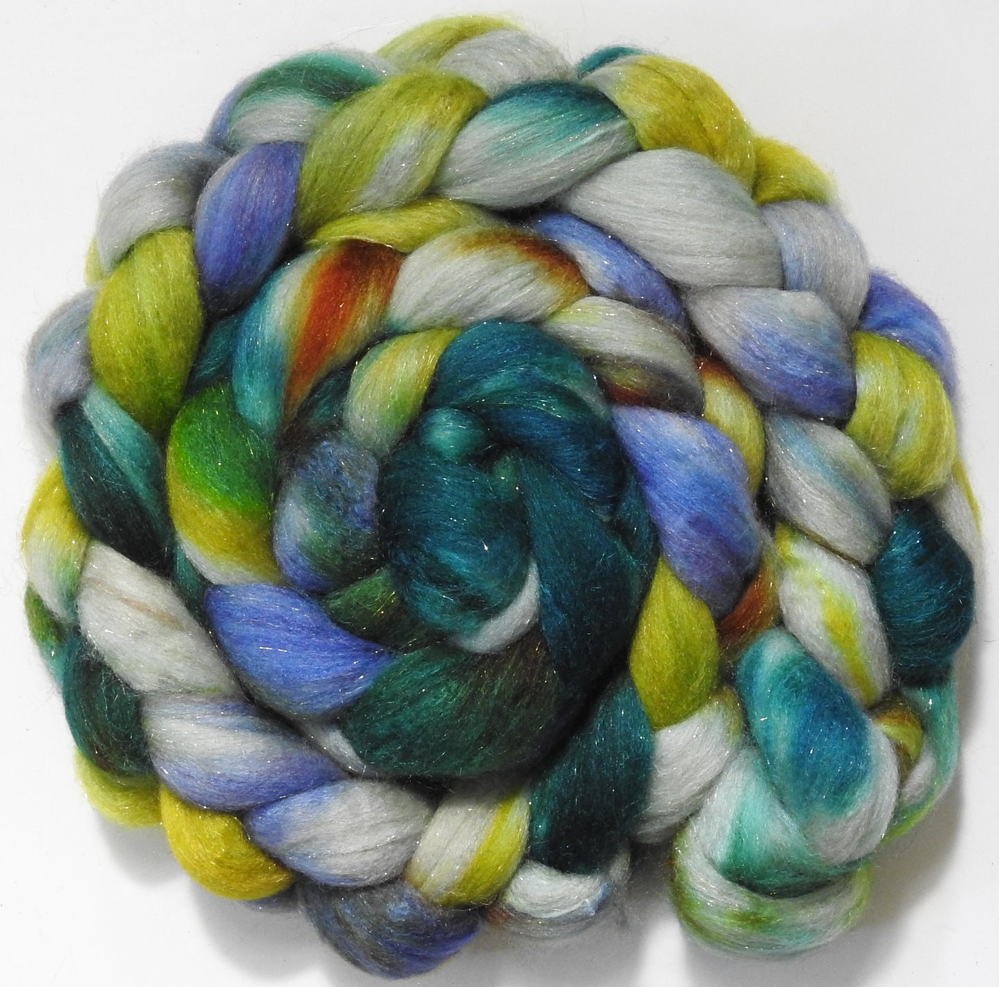 Withywindle (5.6 oz) - Batt in a Braid #67 - Polwarth/Baby Camel/Tussah Silk/ Gold Stellina (40/25/25/10)