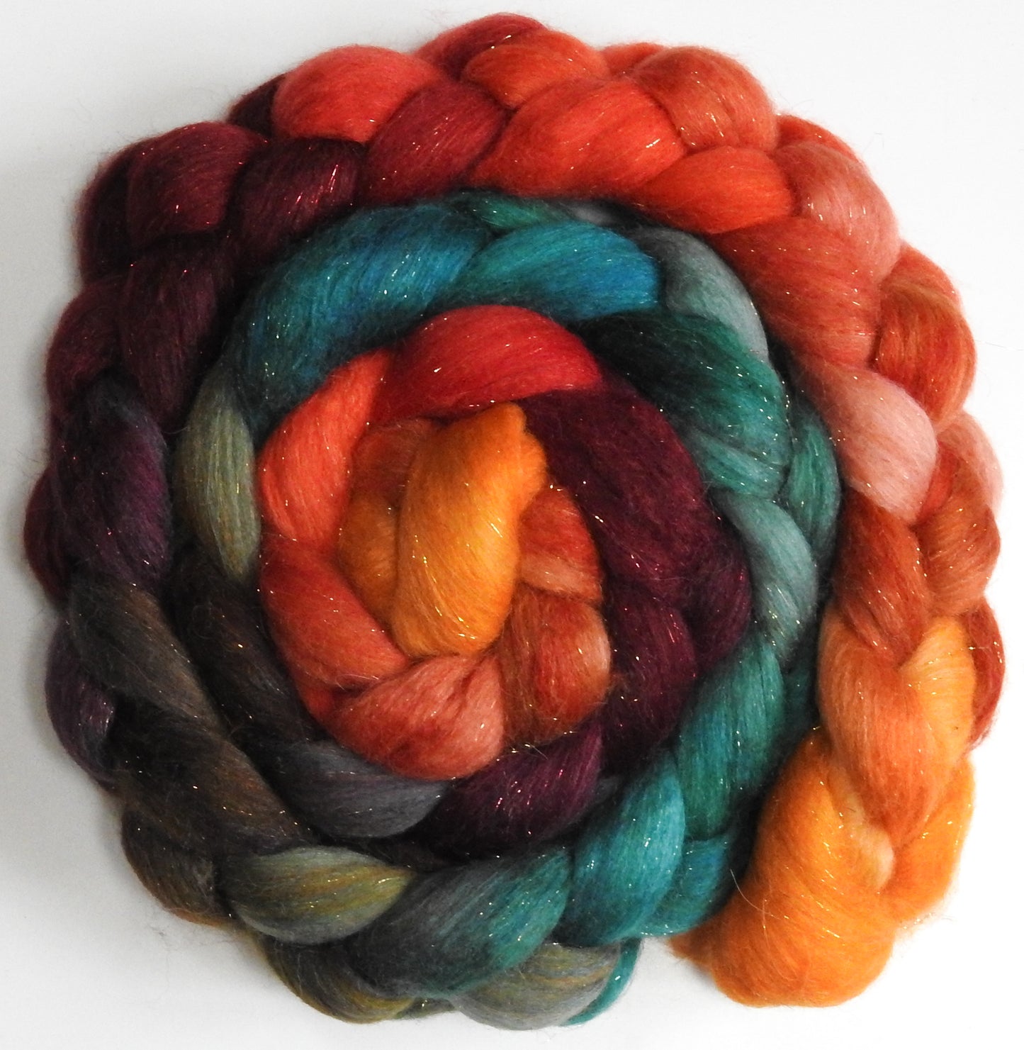 Smaug - Batt in a Braid #41 - Llama / Merino ( 18 mic.)/ Mulberry silk/ Stellina (40/30/25/5)