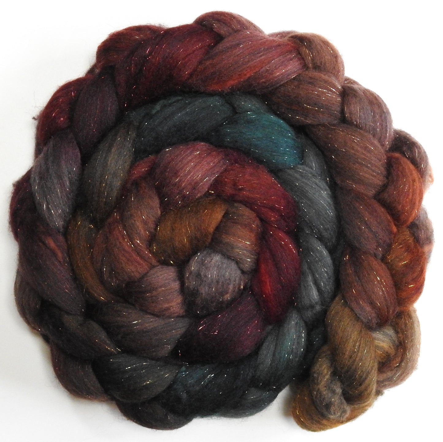 Smaug - Batt in a Braid #59- Merino/ Baby Camel/ black Tussah Silk/ Gold Stellina(40/25/25/10)