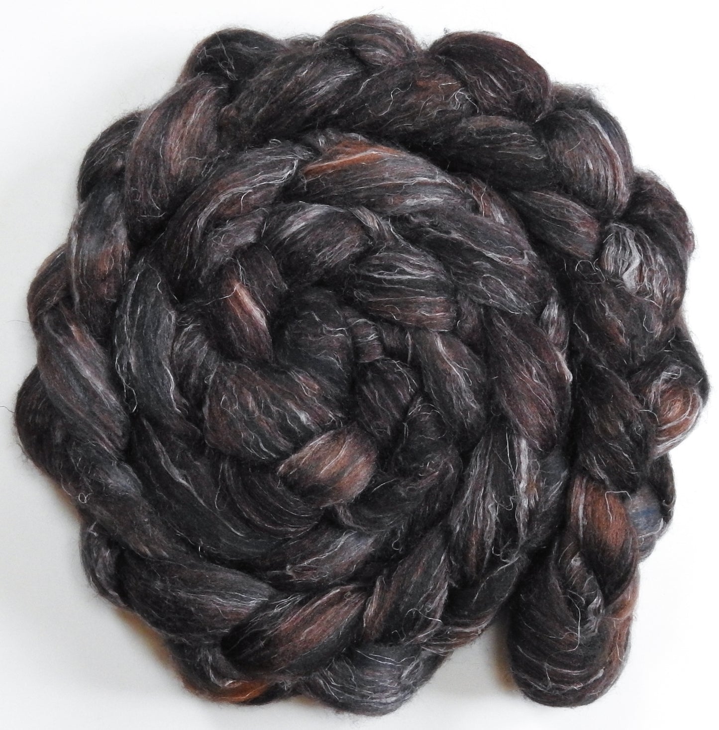Gargoyle (5.6 oz) - Batt in a Braid #29 - Rambouillet / Tussah / Flax (40/40/20)