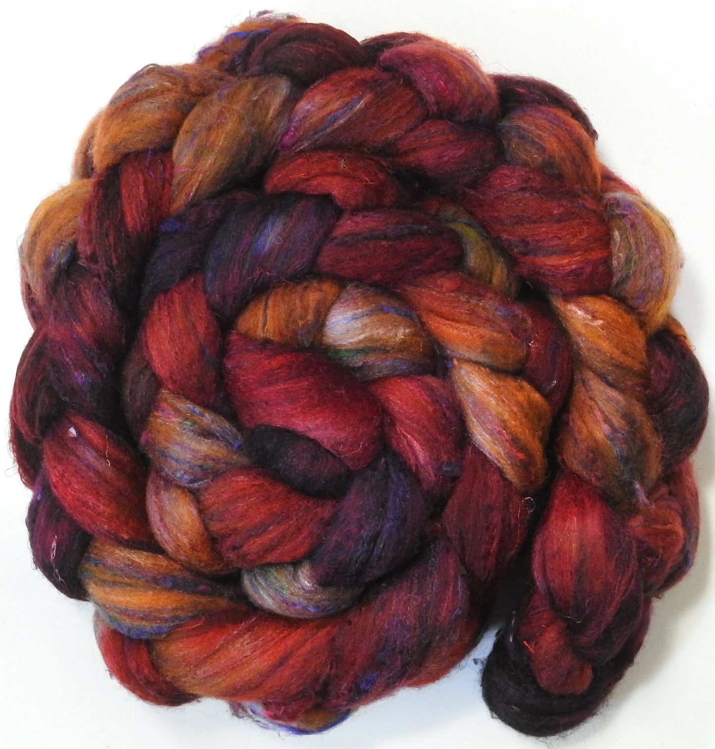 Dragon-fire (5.7 oz) - Batt in a Braid #65 - Rambouillet/ Cormo / Sari silk/ Tussah silk (40/25/25/10)