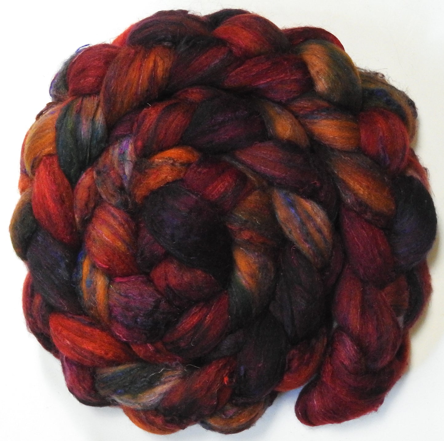 Dragon-fire (5.7 oz) - Batt in a Braid #65 - Rambouillet/ Cormo / Sari silk/ Tussah silk (40/25/25/10)