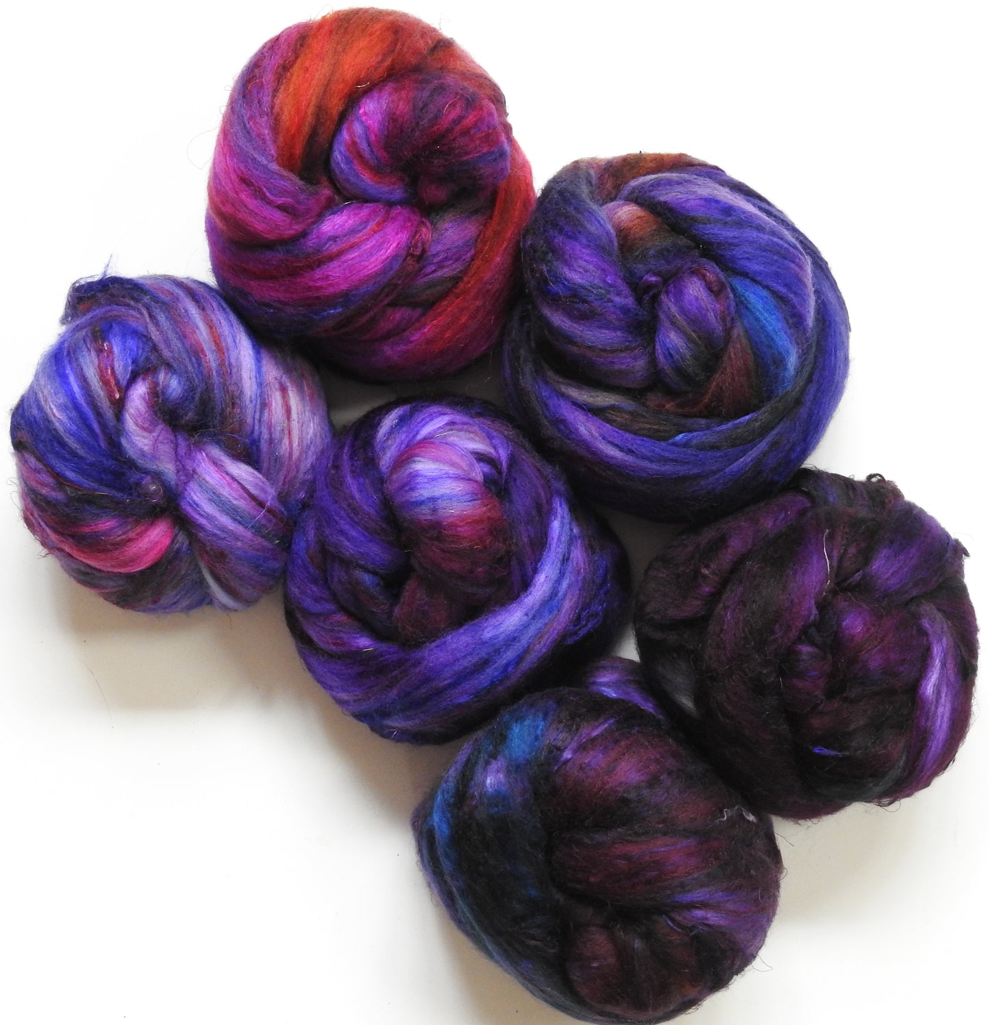 Crushed Pokeberries- Gradient Braid Set -(8.6 oz) - Batt in a Braid #39 - Merino/ Mulberry Silk / Sari Silk (50/25/25)