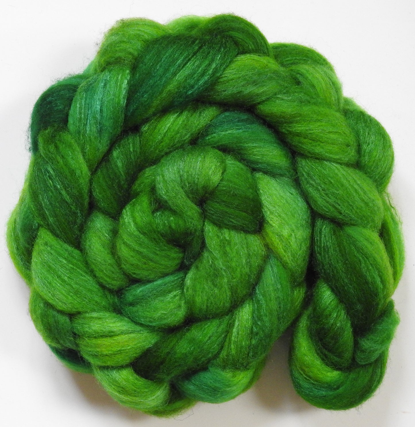 Grinch (5.8 oz)-Batt in a Braid #27- Lt. Grey Shetland/ Falkland Merino / tussah silk (50/25/25)