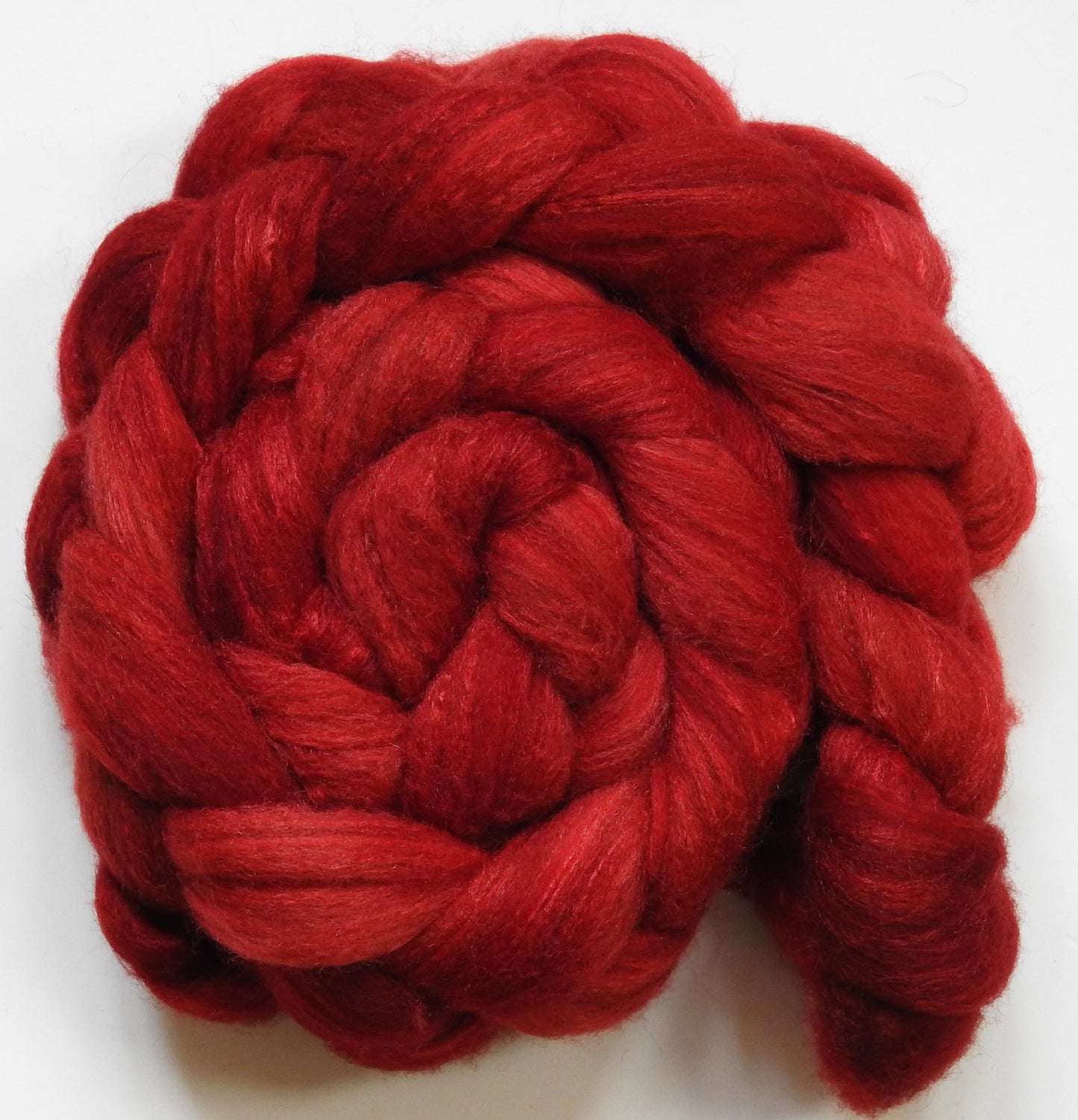 Holly Berry (4.1 oz) -Batt in a Braid #63 (Cormo/ CAMEL/ silk -60/20/20)