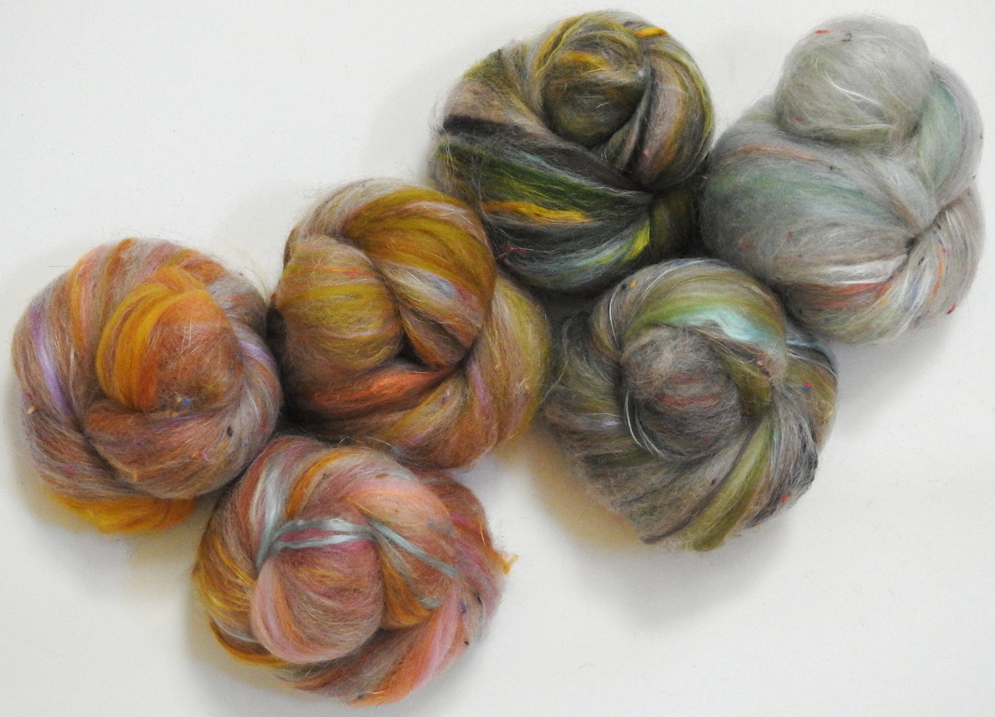 Entwives -(4.1 oz) NON-Sparkle Sticklebatts - CVM/Rambou/BorLeic/Cots fleece, merino, silk, FLAX, tweed blend , camel, alpaca, bamboo