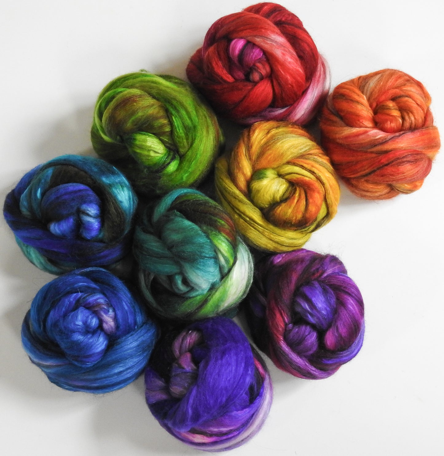Roy G Biv (12.9 oz.) - Batt in a Braid #9 - Superfine Merino/ Mulberry Silk / Black Alpaca (50/40/10)