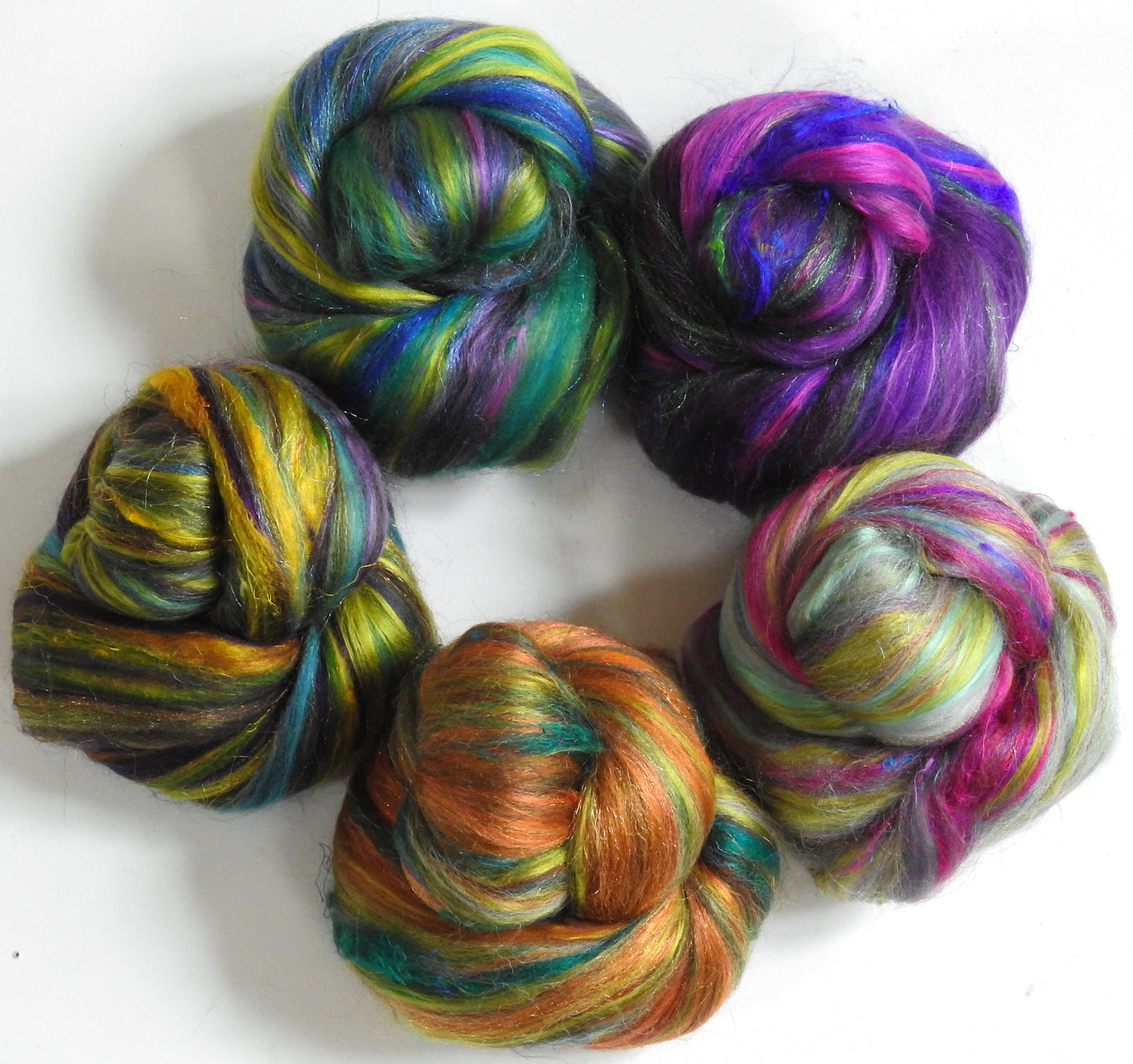 Violetear - Custom Blended Top- Merino/ Mulberry Silk/ Corriedale /Sari Silk/ Trilobal Nylon (40/25/15/10/10)